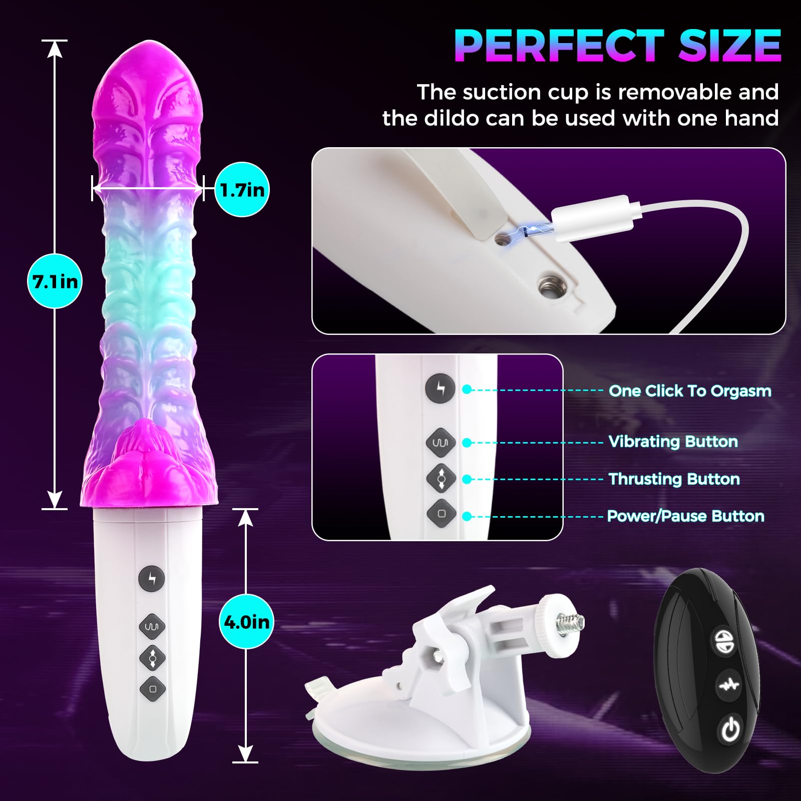 Realistic Thrusting Dildo for Women - 5 Thrusting & 10 Vibration Modes G-Spot Stimulator with Suction Cup | Hands-Free Adult Sex Toy for Solo Play & Couples Use