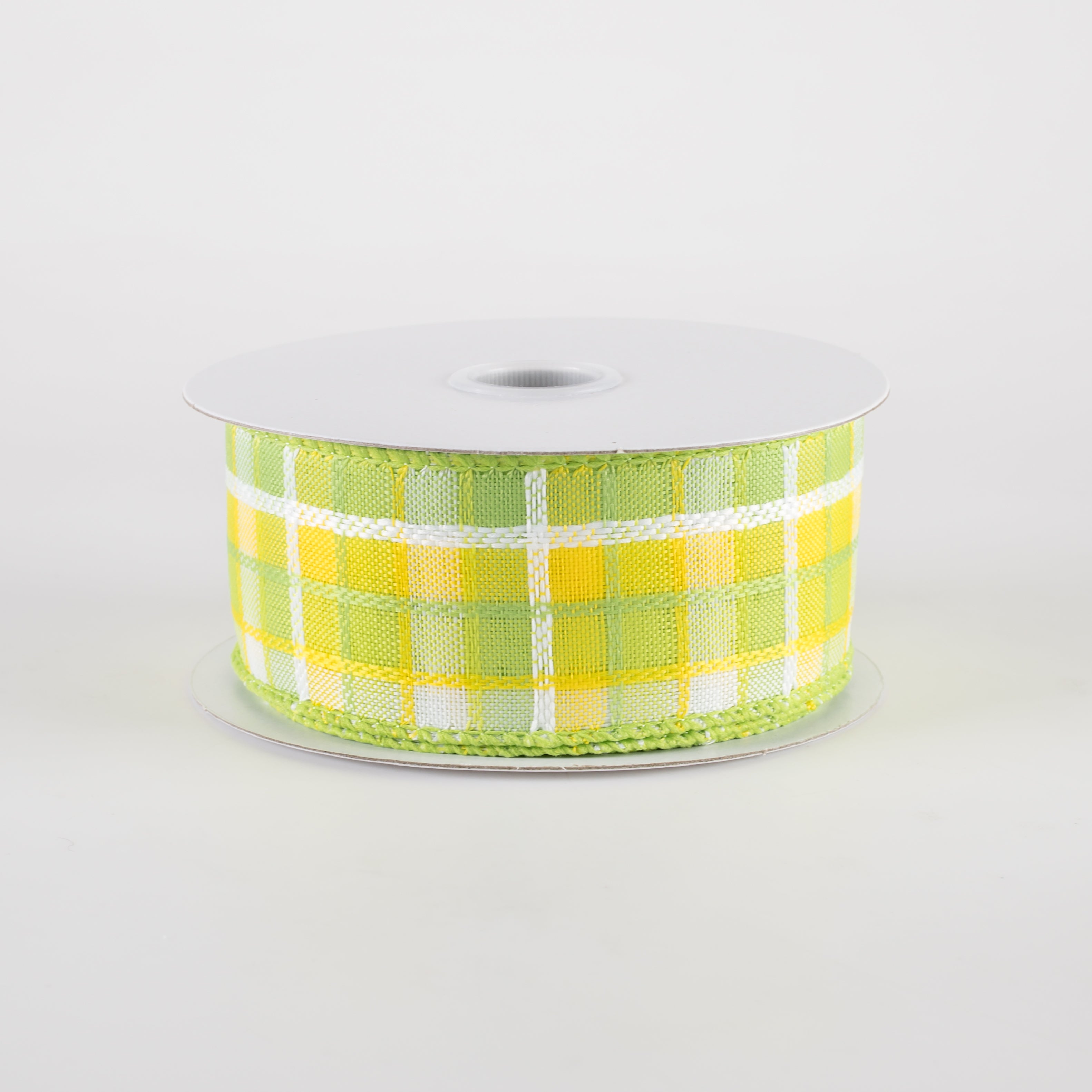 1.5 Inch Kentini Plaid Ribbon - Yellow, Lime & White Decorative Ribbon (10 Yards) for Gift Wrapping, DIY Crafts, Scrapbooking & Party Decorations