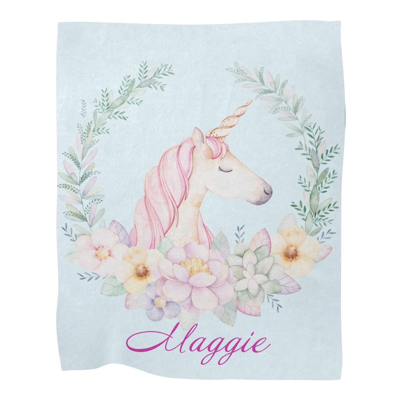 Custom Name Pink Floral Unicorn Baby Blanket - Soft Fleece Nursery Throw for Boys & Girls (30