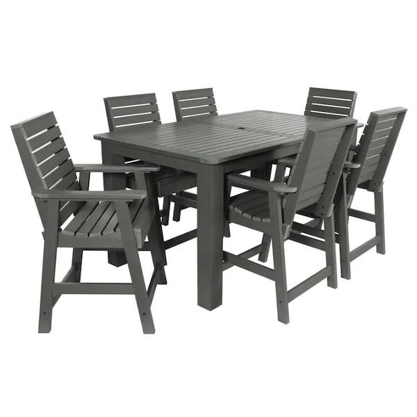 Weatherly 7-Piece Rectangular Counter Height Outdoor Dining Table and Chair Set - Patio, Garden, Backyard Furniture for Dining & Entertaining