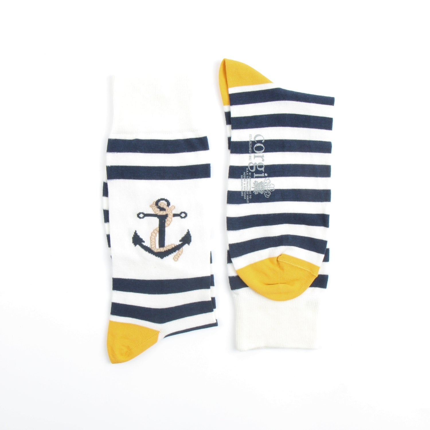 Men's Anchor & Stripe Cotton Socks - Breathable Casual Crew Socks for Everyday Wear, Work & Outdoor Activities