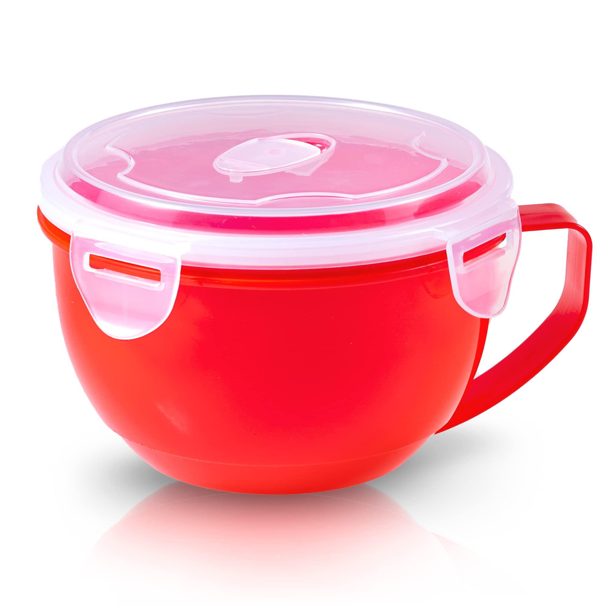 Microwave Safe Soup Bowl with Lid - 30.43oz BPA-Free Noodle Bowl for Ramen, Cereal, Beverages - Red Plastic Food Container for Office Lunch, Dorm Meals & Quick Microwave Cooking