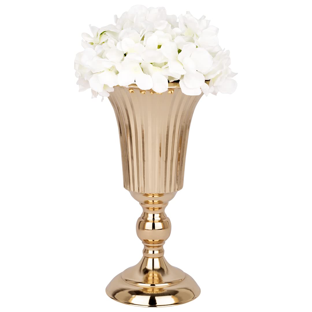 Koyal Wholesale Ribbed Metal Trumpet Vases - Elegant Copper Flower Vases Set of 10 for Wedding Centerpieces, Home Decor & Table Arrangements