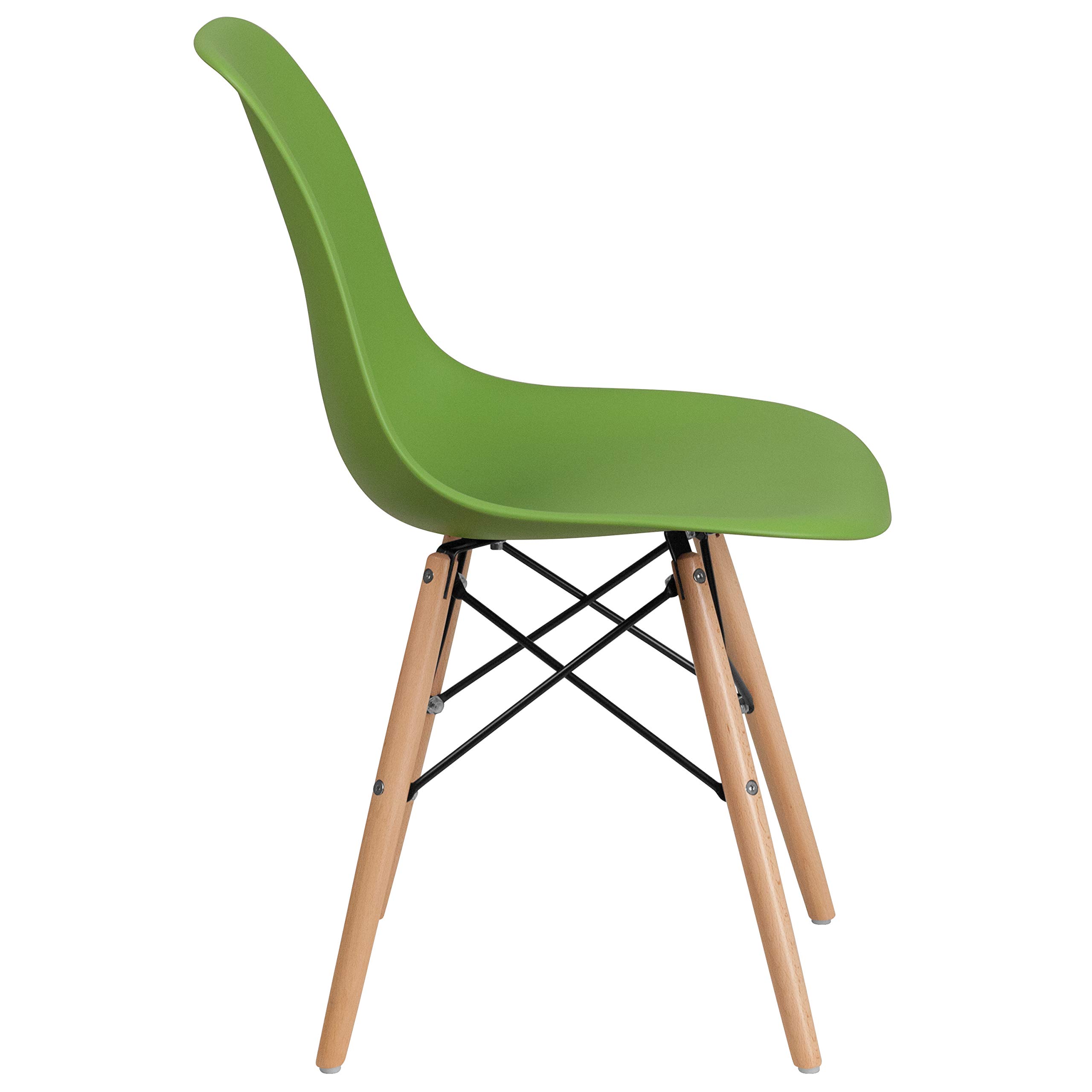 2 Pack Green Plastic Chairs with Wooden Legs - Durable Outdoor & Indoor Seating - Side Chairs for Restaurants, Cafes, and Patio Use