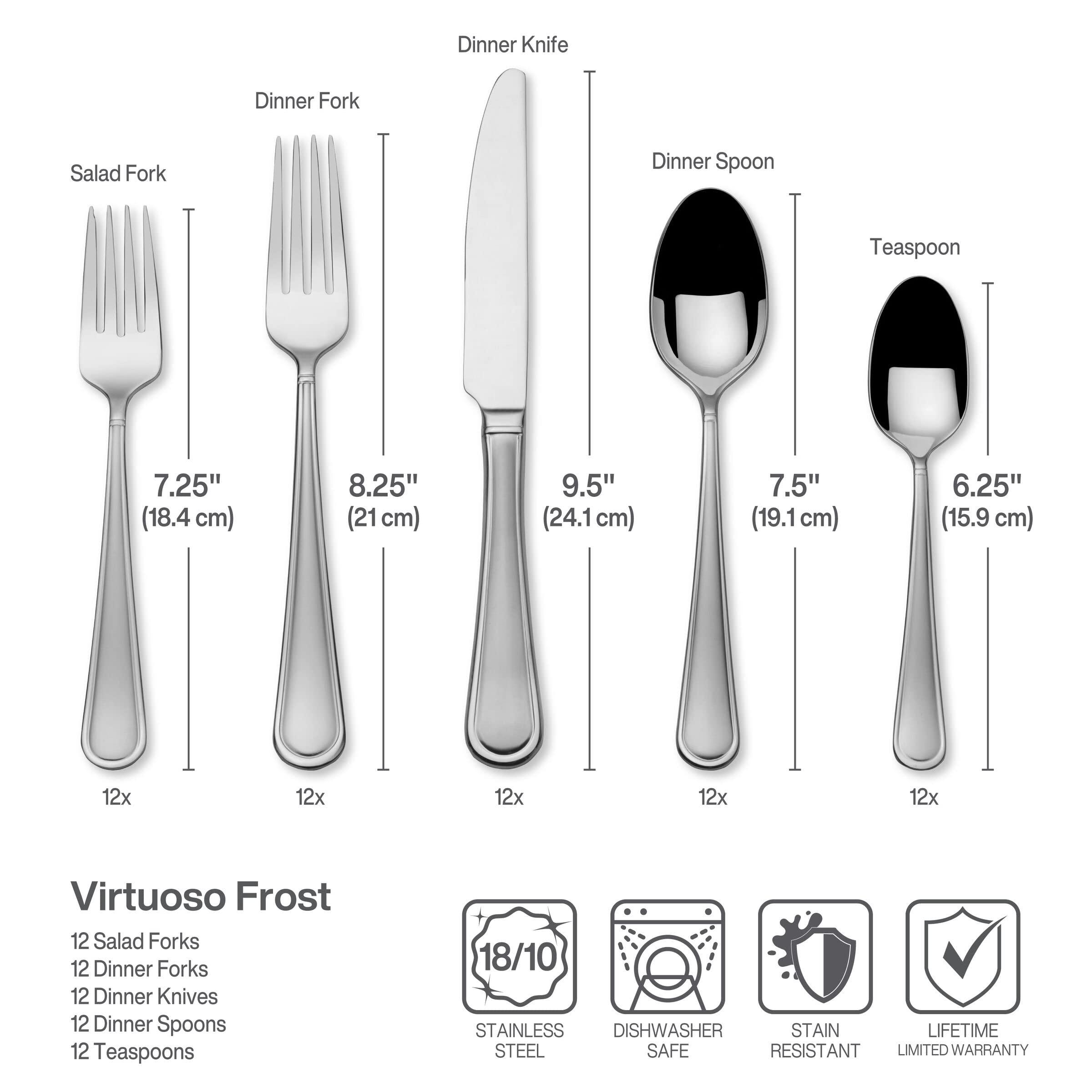 Premium Mikasa Virtuoso Frost 65-Piece Flatware Set for 12 - 18/10 Stainless Steel Silverware with Serving Utensils - Elegant Dinnerware for Formal Dining, Weddings & Holiday Entertaining