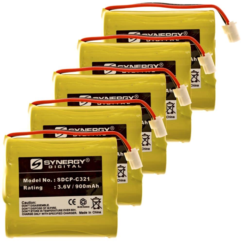 Synergy Digital Cordless Phone Batteries - 5 Pack NI-CD 3.6V 900mAh Replacement Batteries for Interstate TEL0395 Cordless Phones | Long Lasting Power for Home & Office Communication Devices