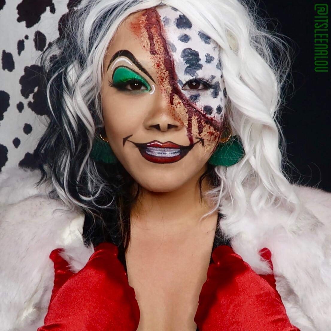 Stylish Black and White Cruella De Vil Wig for Women - Short Curly Wavy Costume Hairpiece | Soft & Comfortable for Halloween, Cosplay, Themed Parties & Dress-Up Events