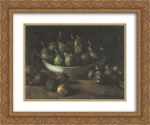 Vincent van Gogh Still Life with Earthen Bowl and Pears - 24x20 Inch Gold Ornate Framed Museum Art Print with Double Matting - Perfect for Living Room, Dining Room or Office Wall Decor