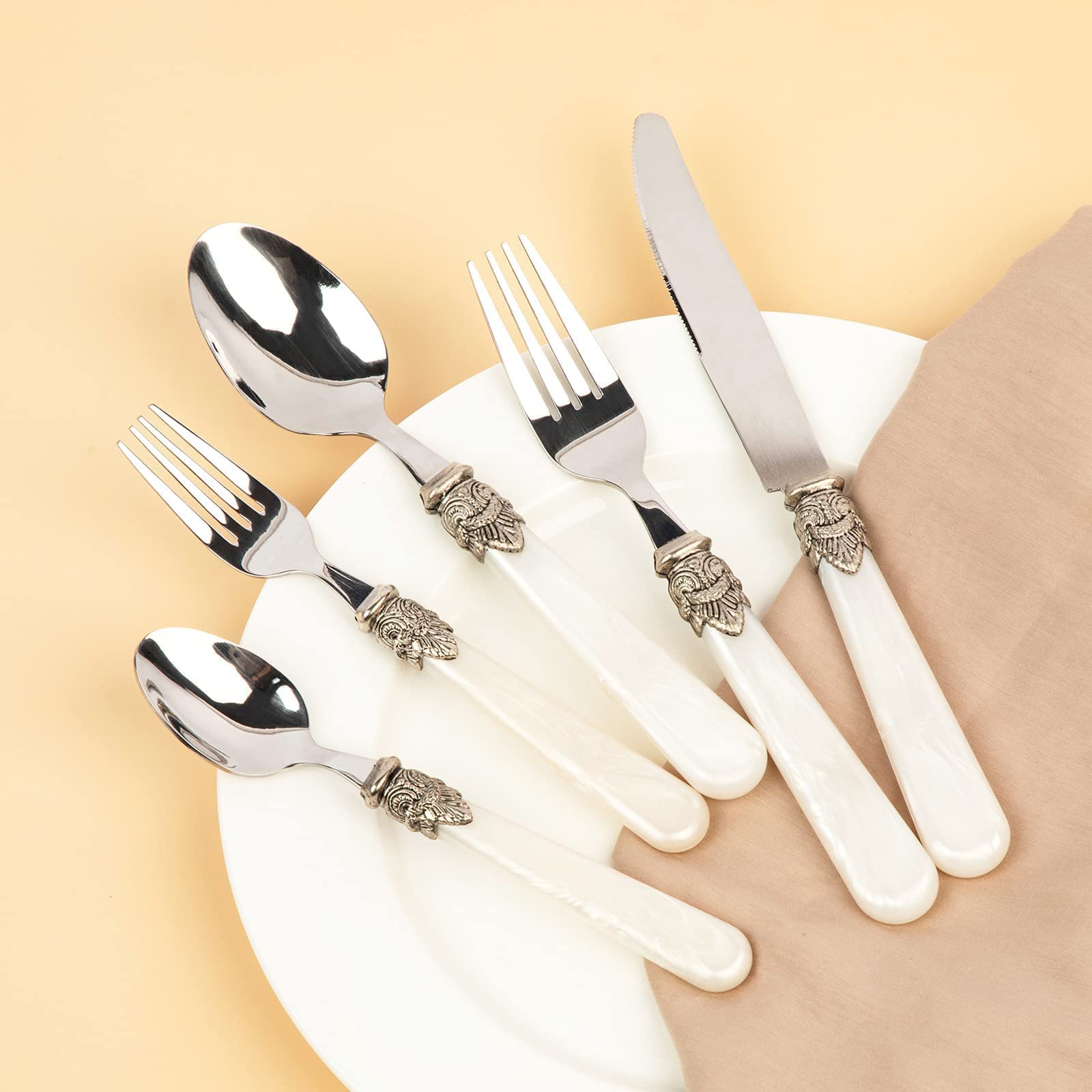 REVERIE Collection 20-Piece Stainless Steel Flatware Set & Wedding Cake Knife Server Set - Elegant Dining Utensils for Wedding, Anniversary & Special Occasions