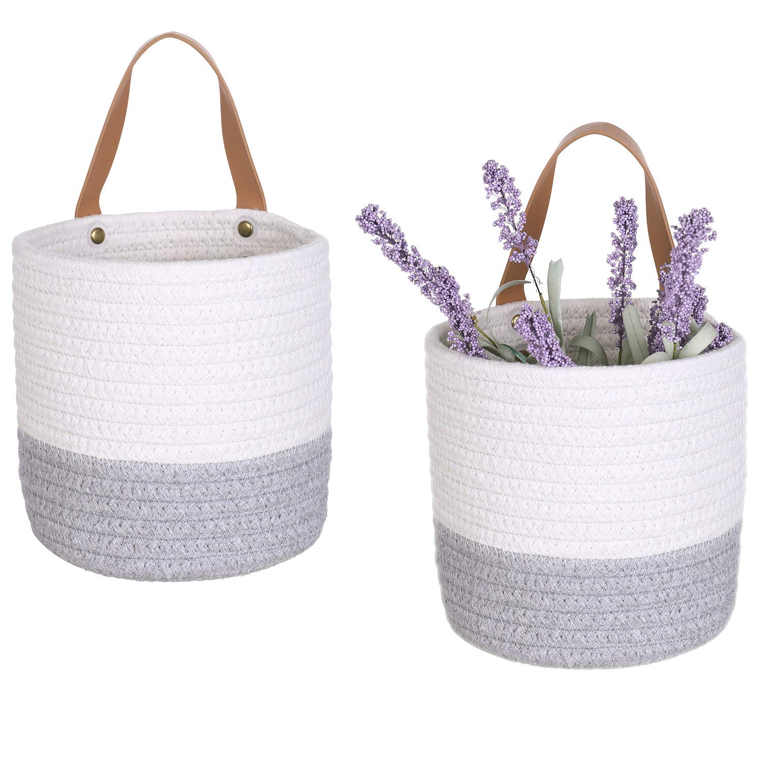 2-Pack Small Hanging Basket - Cotton Rope Wall Basket with Handle for Home Storage, 6