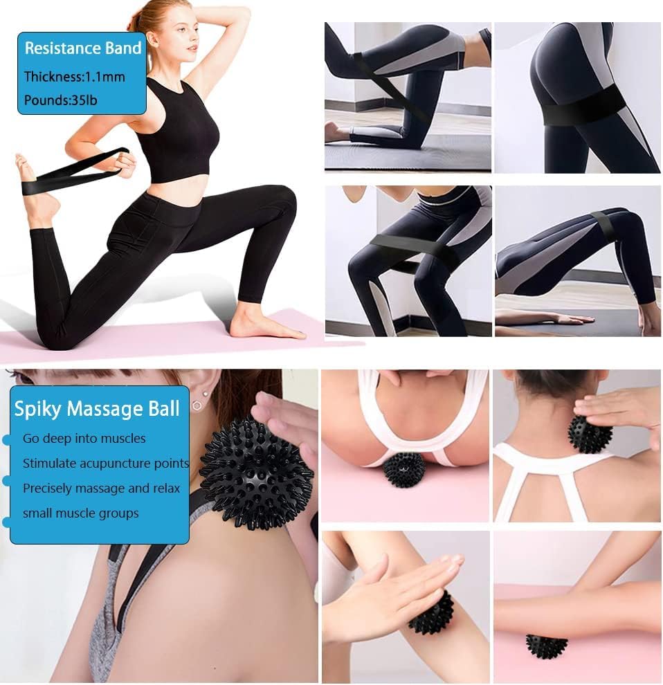 KilYn 6-in-1 Foam Roller Set for Deep Tissue Massage - Includes Muscle Roller Stick, Exercise Resistance Bands, Massage Ball, High & Low Density Foam Rollers - Perfect for Yoga, Pilates, Workout Recovery & Physical Therapy - Comes with Convenient Carry Bag (Black)
