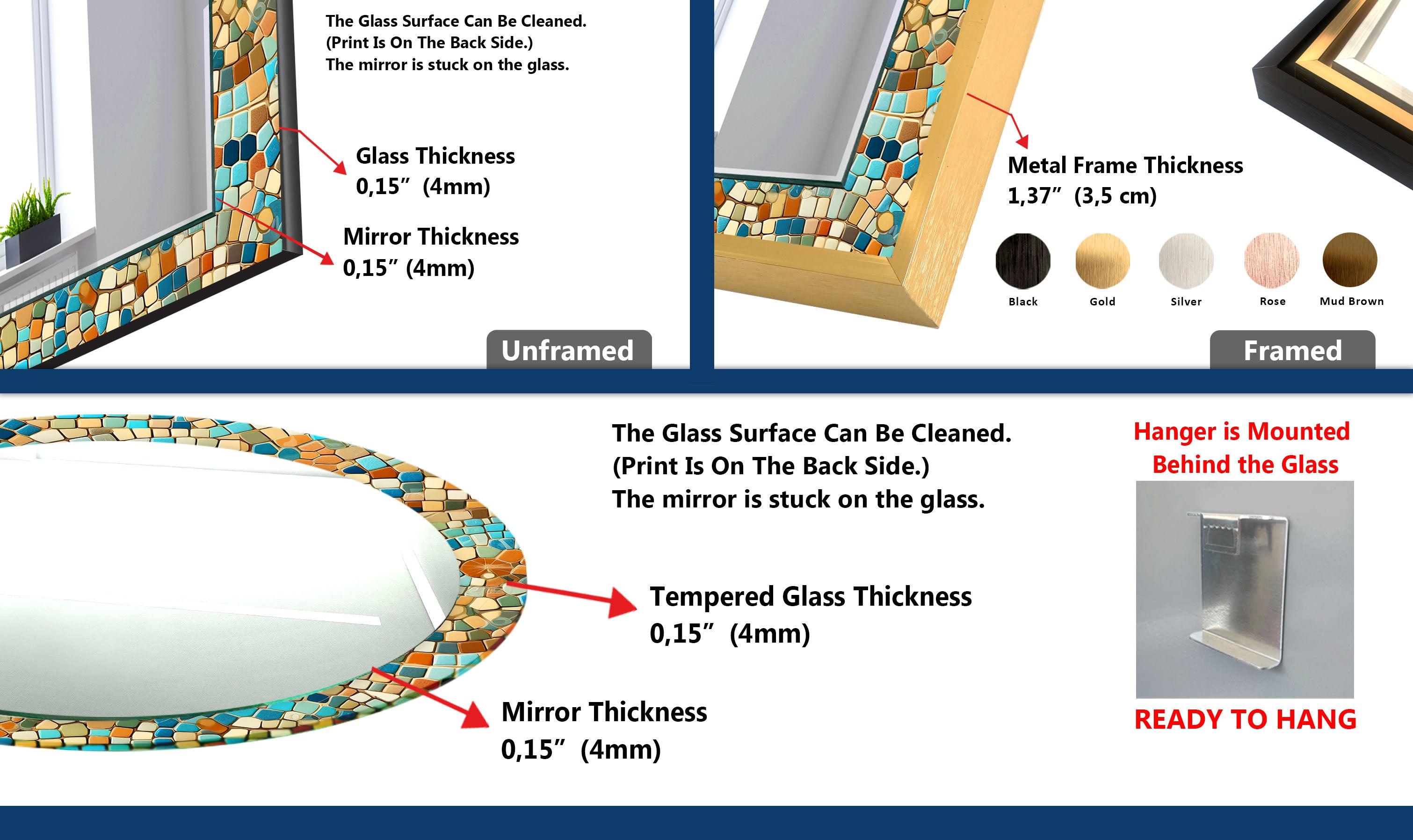 Beige and Blue Mosaic Wall Mirror - Handmade Decorative Bathroom Vanity Mirror - Perfect for Bedroom, Living Room & Entryway Décor