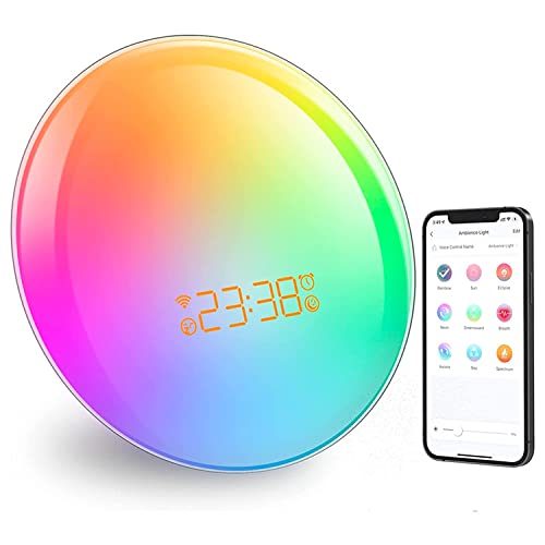 Jukuner Smart Sunrise Alarm Clock with Sunset Simulation, RGB Color Changing Night Light & White Noise Sound - Perfect for Bedroom, Nursery, and Relaxation
