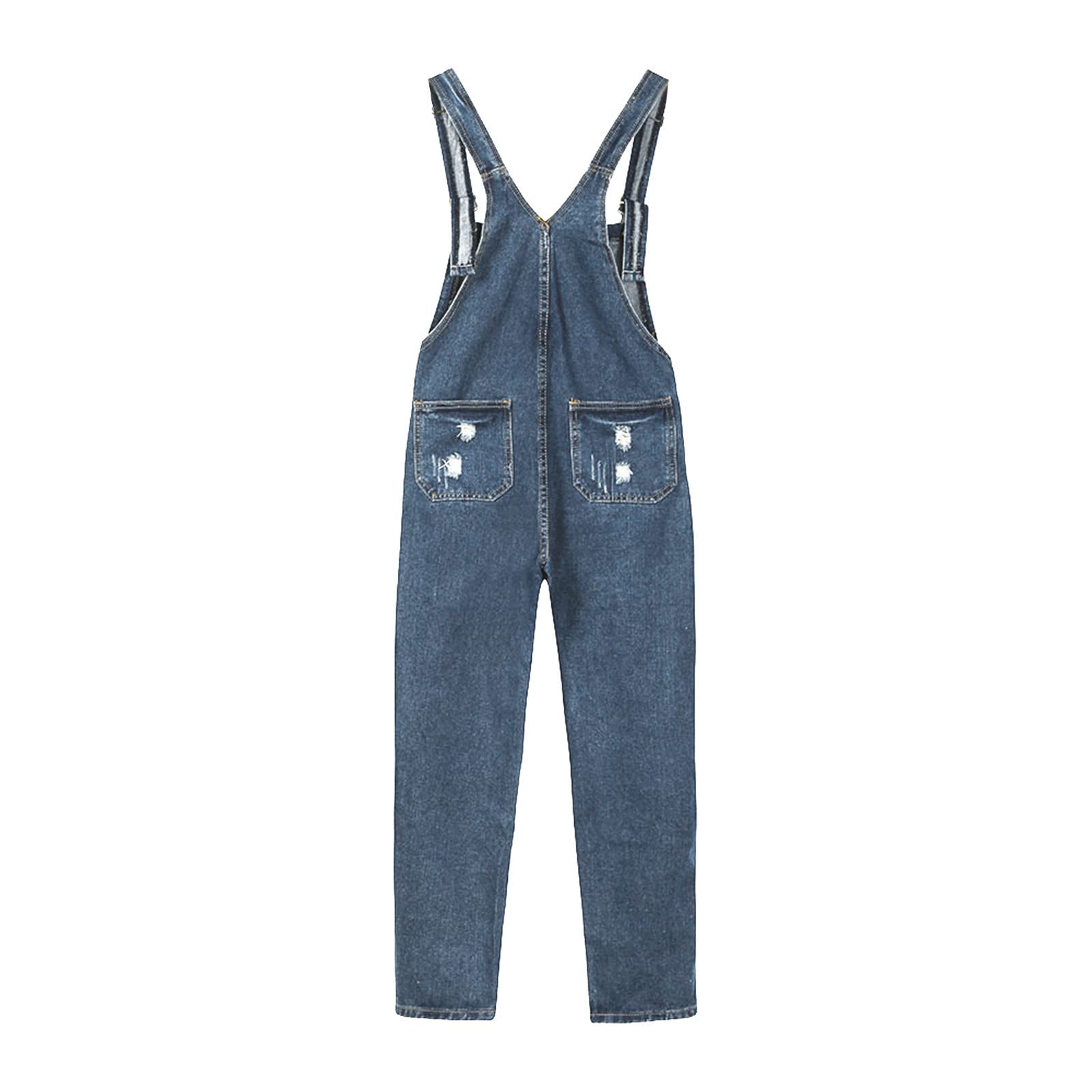 2024 Women's Denim Overalls - Loose Fit Wide Leg Bib Stretch Baggy Jeans Jumpsuit | Comfortable Dark Wash Jean Jacket for Women (Blue, Size M) | Perfect for Casual Outings, Workwear & Street Style Fashion