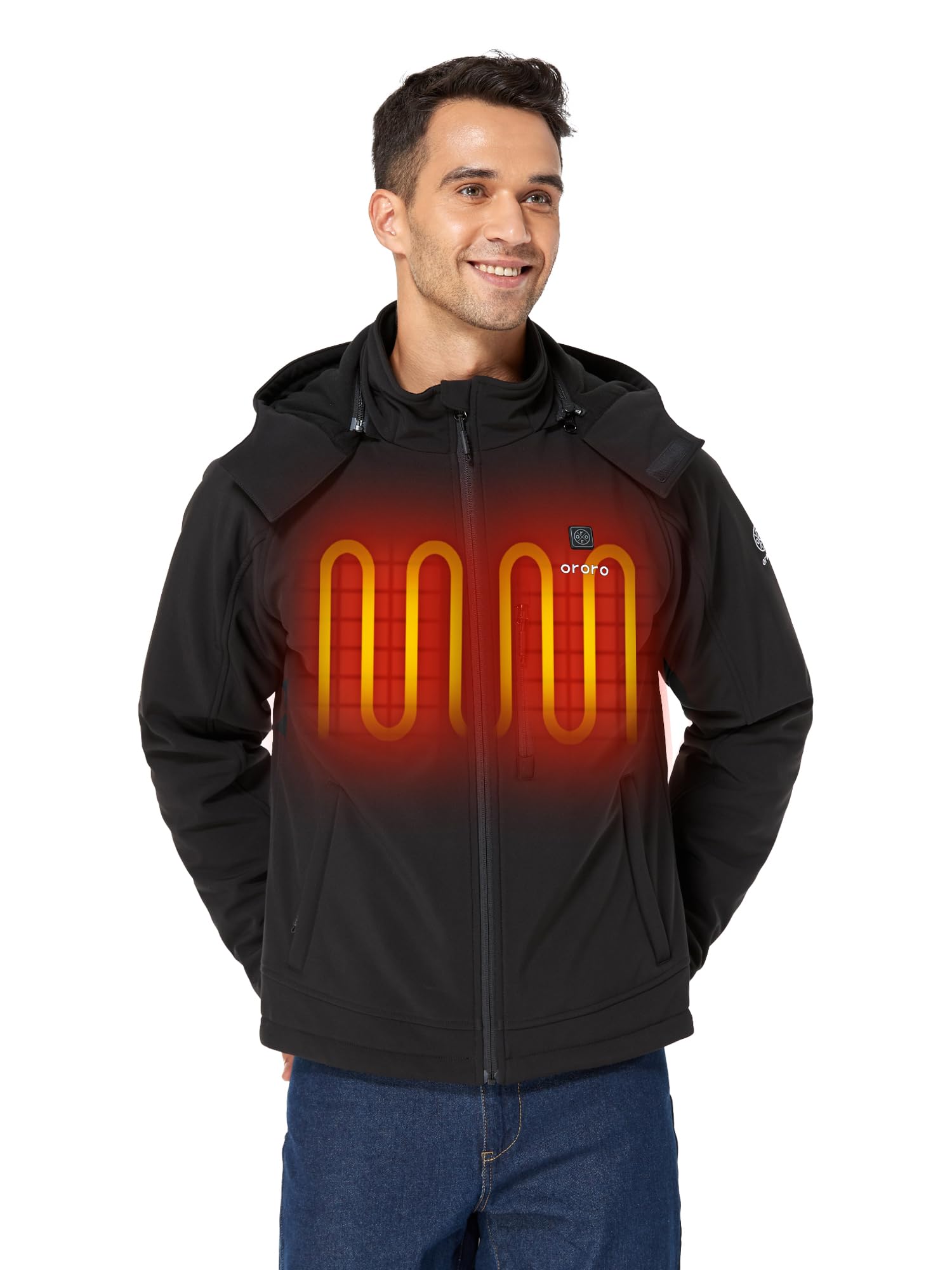 ORORO Men's Heated Jacket with Rechargeable Battery - Winter Heated Coat with Detachable Hood for Outdoor Activities (Charger Not Included) - Perfect for Skiing, Hiking & Cold Weather Commutes