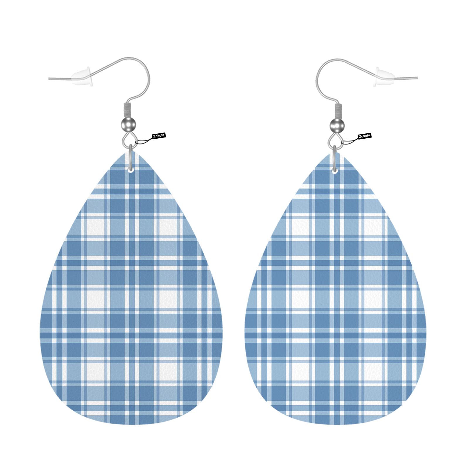 Zokola Buffalo Checkered Drop Earrings for Women - Blue Tartan Plaid Geometric Dangle Earrings Set - Lightweight Faux Leather Teardrop Jewelry - Perfect Gift for Friends, Birthday & Christmas - Office Wear, Party Accessories & Casual Outfits