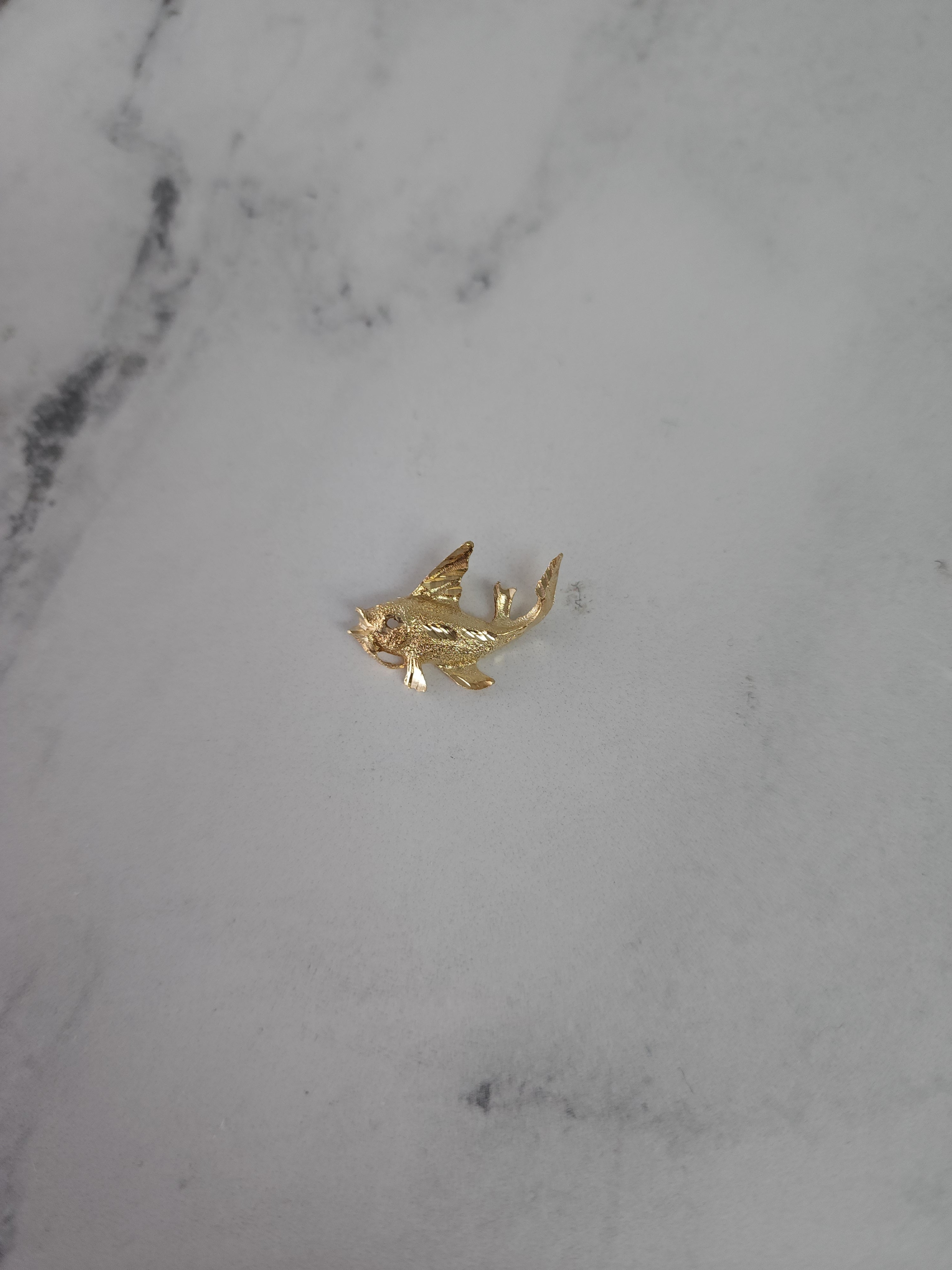 14k Yellow Gold Sand Textured Fish Charm with Diamond Cuts - Elegant Jewelry for Women, Perfect Gift for Birthday, Anniversary & Special Occasions