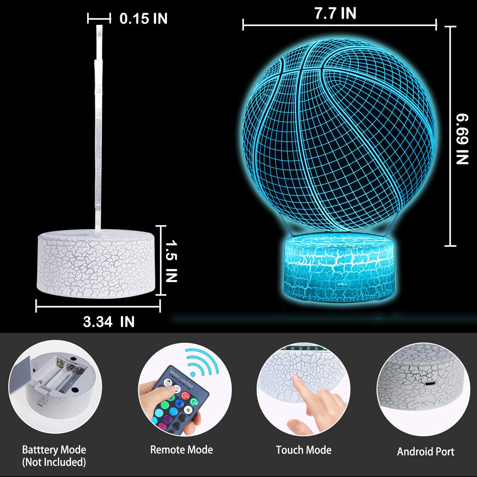 TriPro 3D Illusion LED Basketball Night Light - Cool Desk Lamp for Bedroom, Kids Room & Game Room Decor - Perfect Gift for Basketball Fans & Sleep Aid Light
