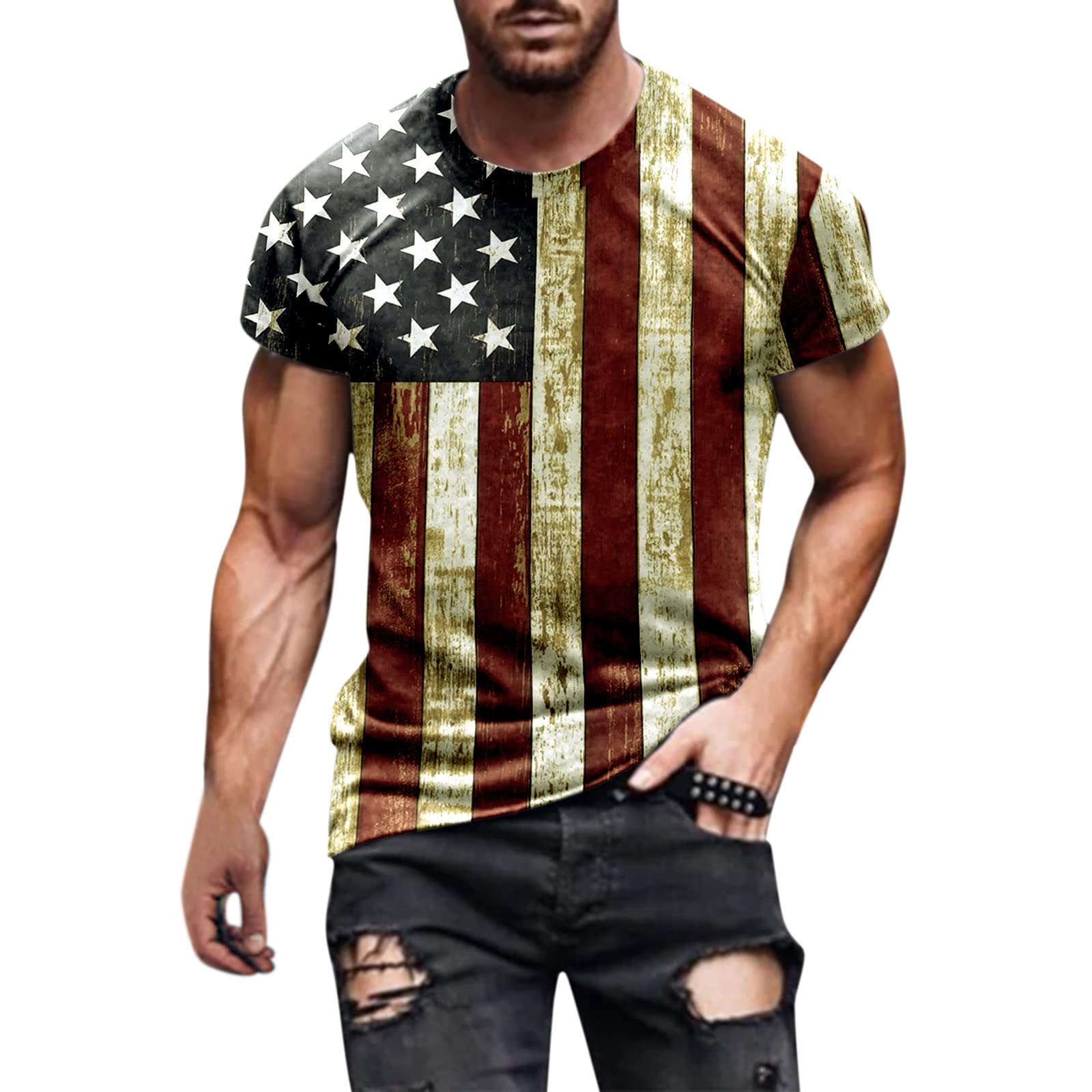 Soft Fitted Men's T-Shirts - Comfortable Crew Neck Casual Tee for Everyday Wear | Patriotic Independence Day Shirt for BBQ, Parties & Outdoor Activities