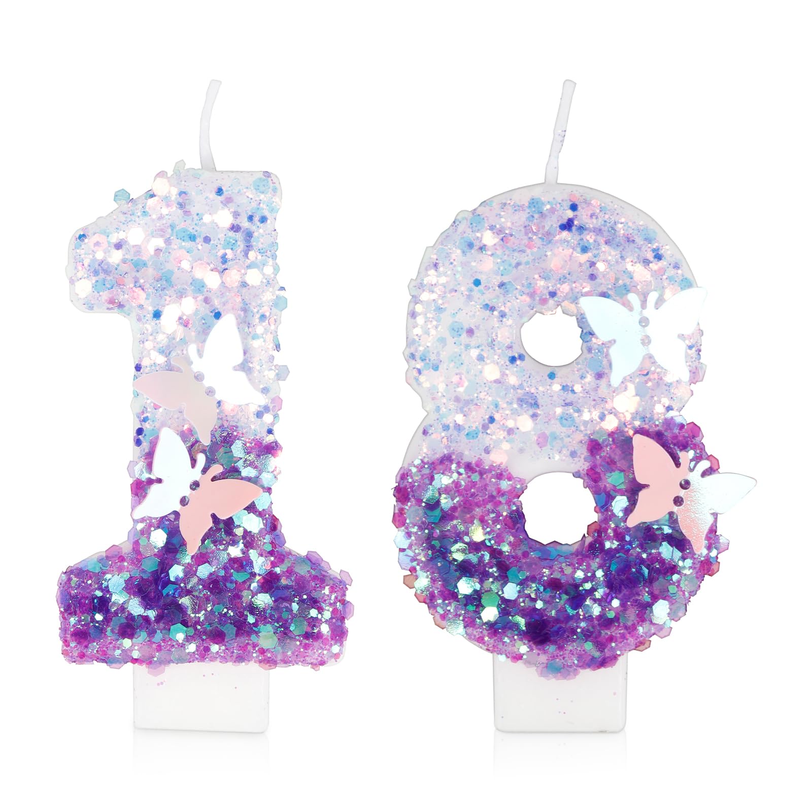 18th Birthday Candles for Women - Purple Butterfly Number 18 Cake Topper | Handmade Sequin Numeral Candle for Wedding, Anniversary & Party Decorations | Perfect for Cakes, Cupcakes & Dessert Displays