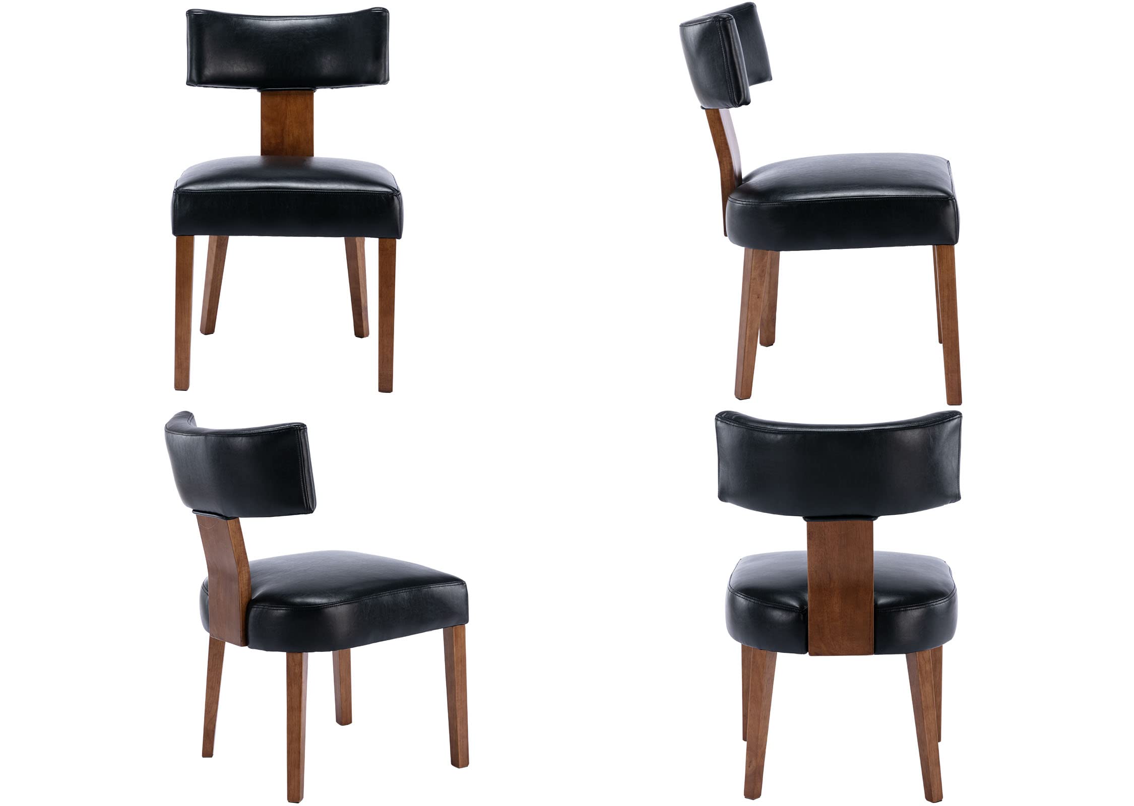 VESCASA Mid-Century Modern Dining Chairs Set of 2 - PU Faux Leather Upholstered Seats with Wooden Legs & Curved Open Back - Black Kitchen & Dining Room Chairs for Home, Restaurant, and Office Use