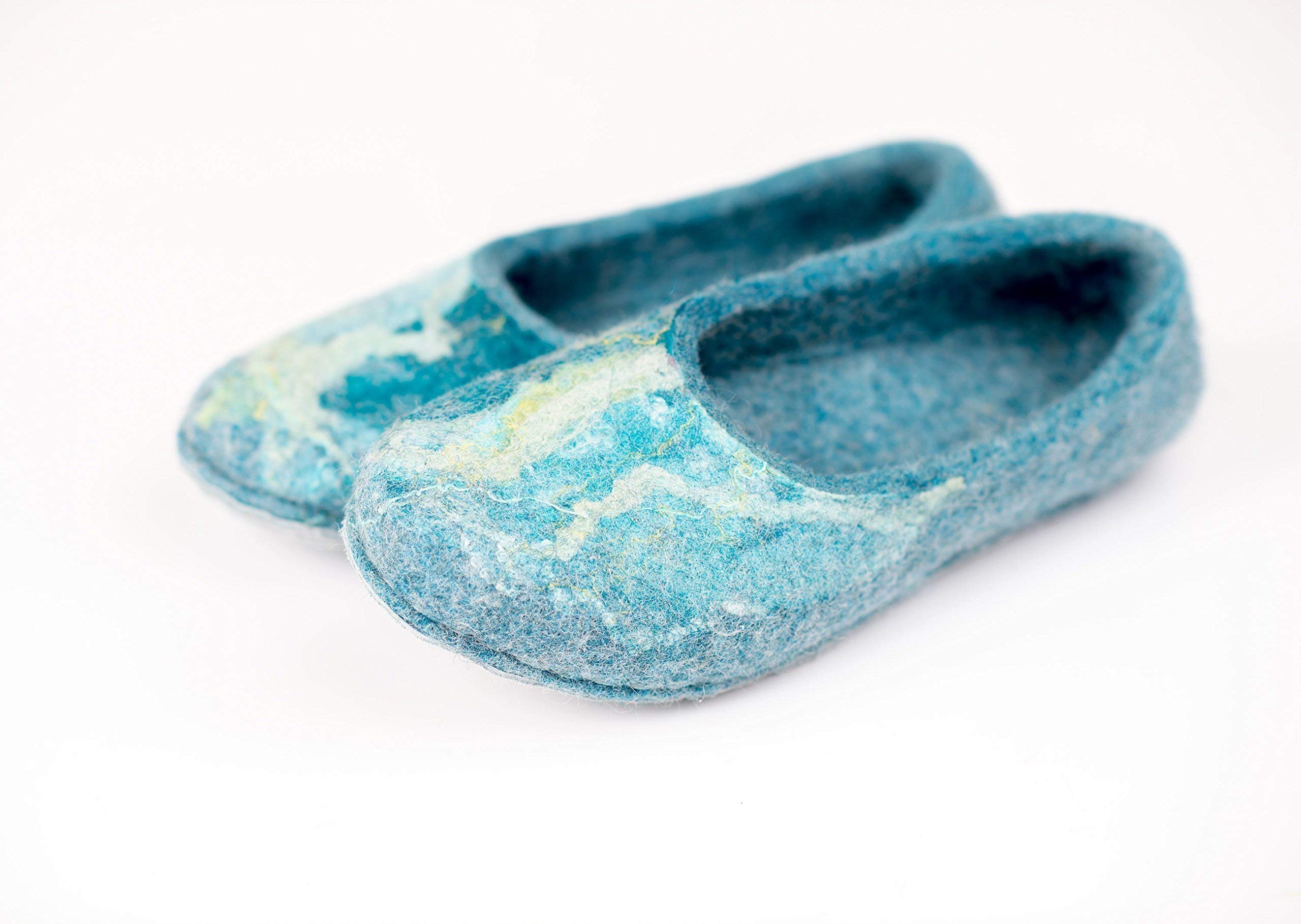 Handmade Turquoise Blue Wool Slip-On Slippers for Women - Cozy House Shoes for Relaxing at Home, Perfect Mothers Day Gift for Her