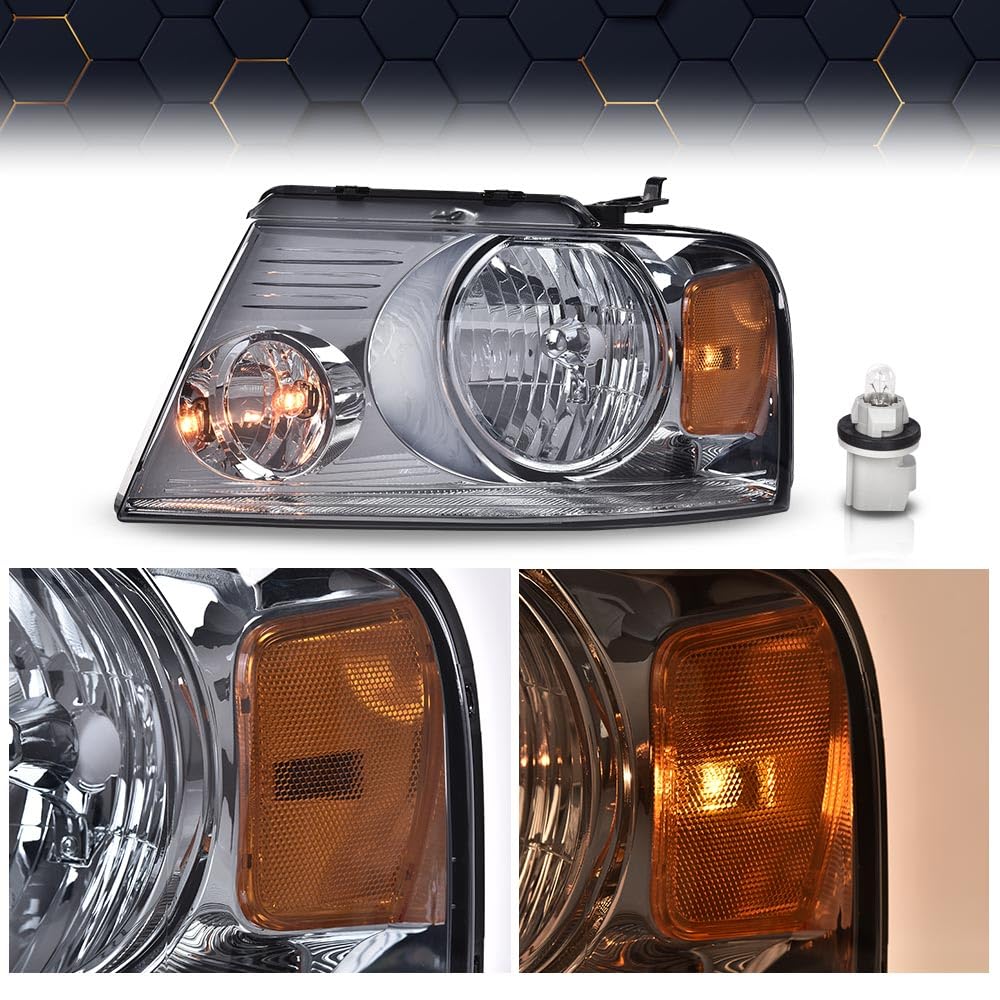 PIT66 Headlights for 2004-2008 Ford F150 & Lincoln Mark LT - Smoky Lens Chrome Housing - Perfect for Night Driving & Off-Roading