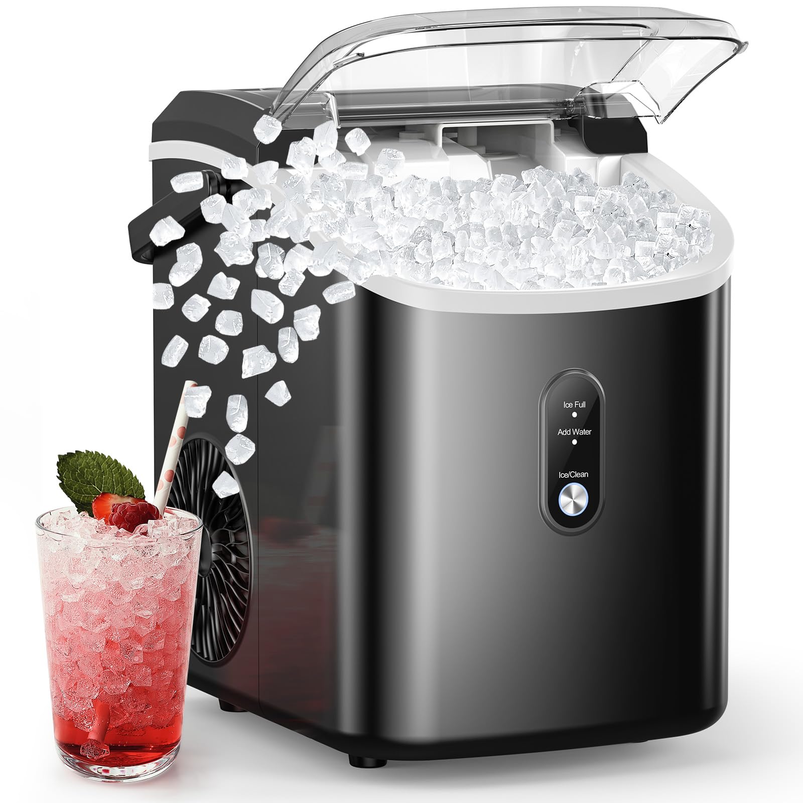 COWSAR Countertop Nugget Ice Maker - 34Lbs/24H Pellet Ice Machine with Self-Cleaning & One-Click Operation, Soft Chewable Pebble Ice for Home, Kitchen, RV, Camping - Perfect for Cocktails, Sodas, and Outdoor Adventures