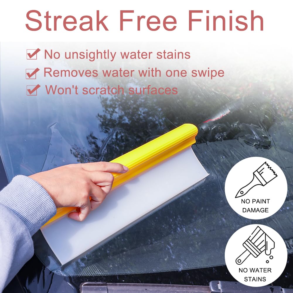 12 Inch Silicone Car Squeegee - Flexible T-Bar Water Blade for Car Drying, Windshield, Glass, Window & Mirror Cleaning - Perfect for Automotive Detailing & Bathroom Use