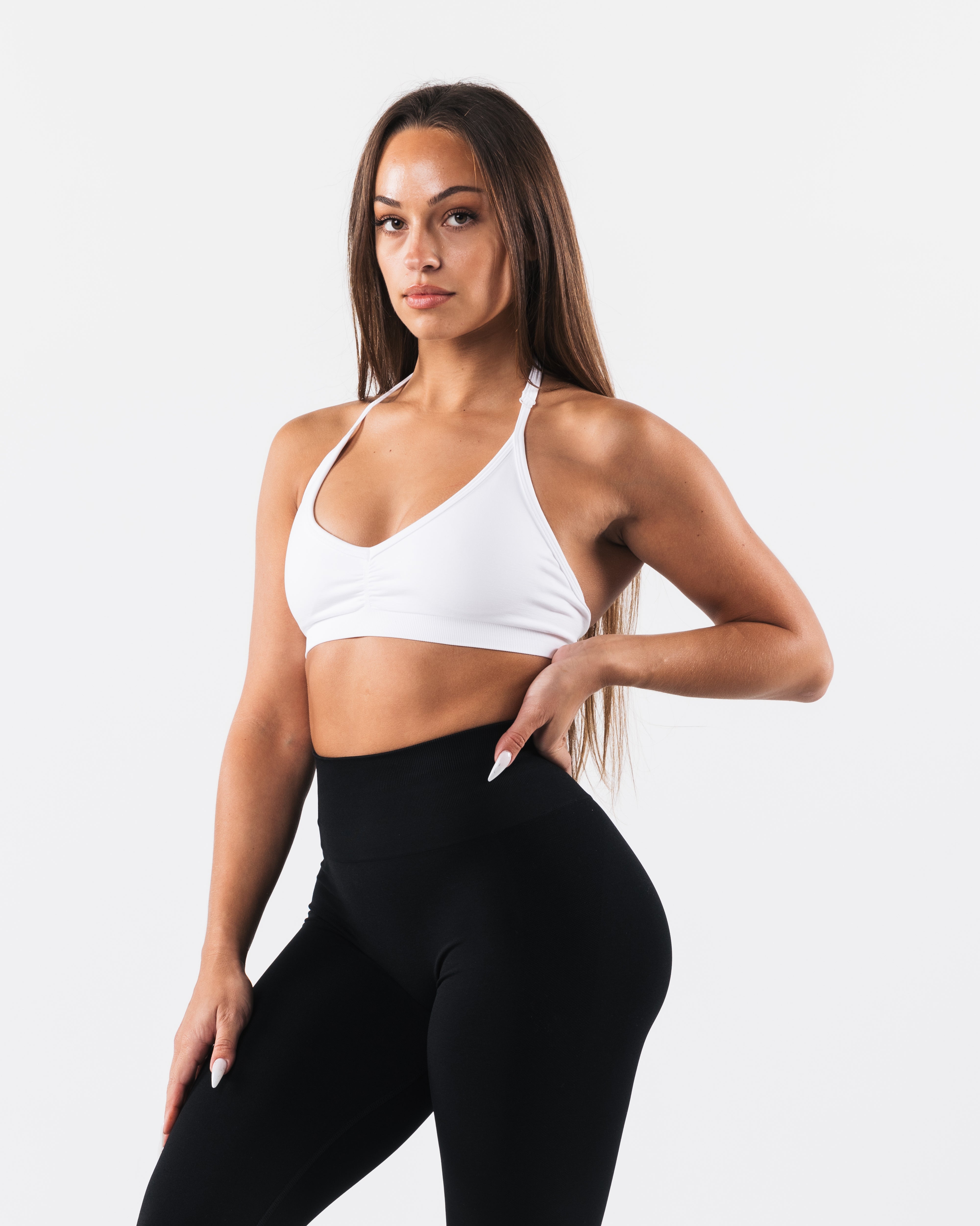 Amplify Halter Bra - Comfortable & Supportive White Sports Bra for Women | Perfect for Yoga, Running & Gym Workouts