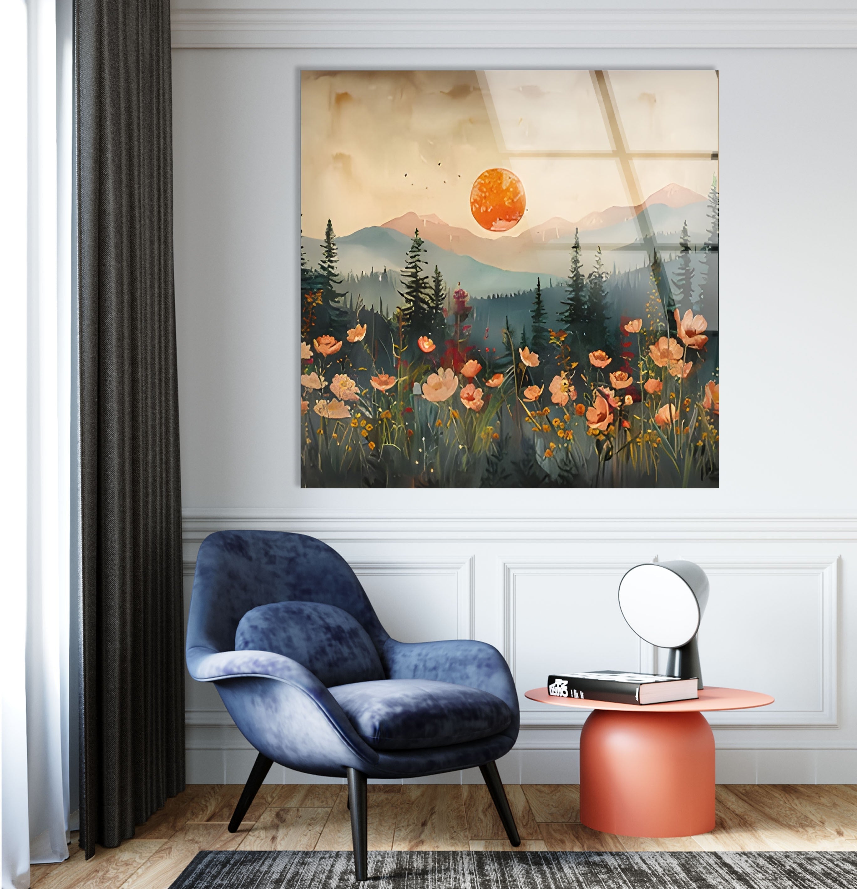 Blood Moon Sunset Glass Wall Art - Handmade Modern Home Decor for Living Room, Bedroom & Office - Perfect for Gifts & Interior Design