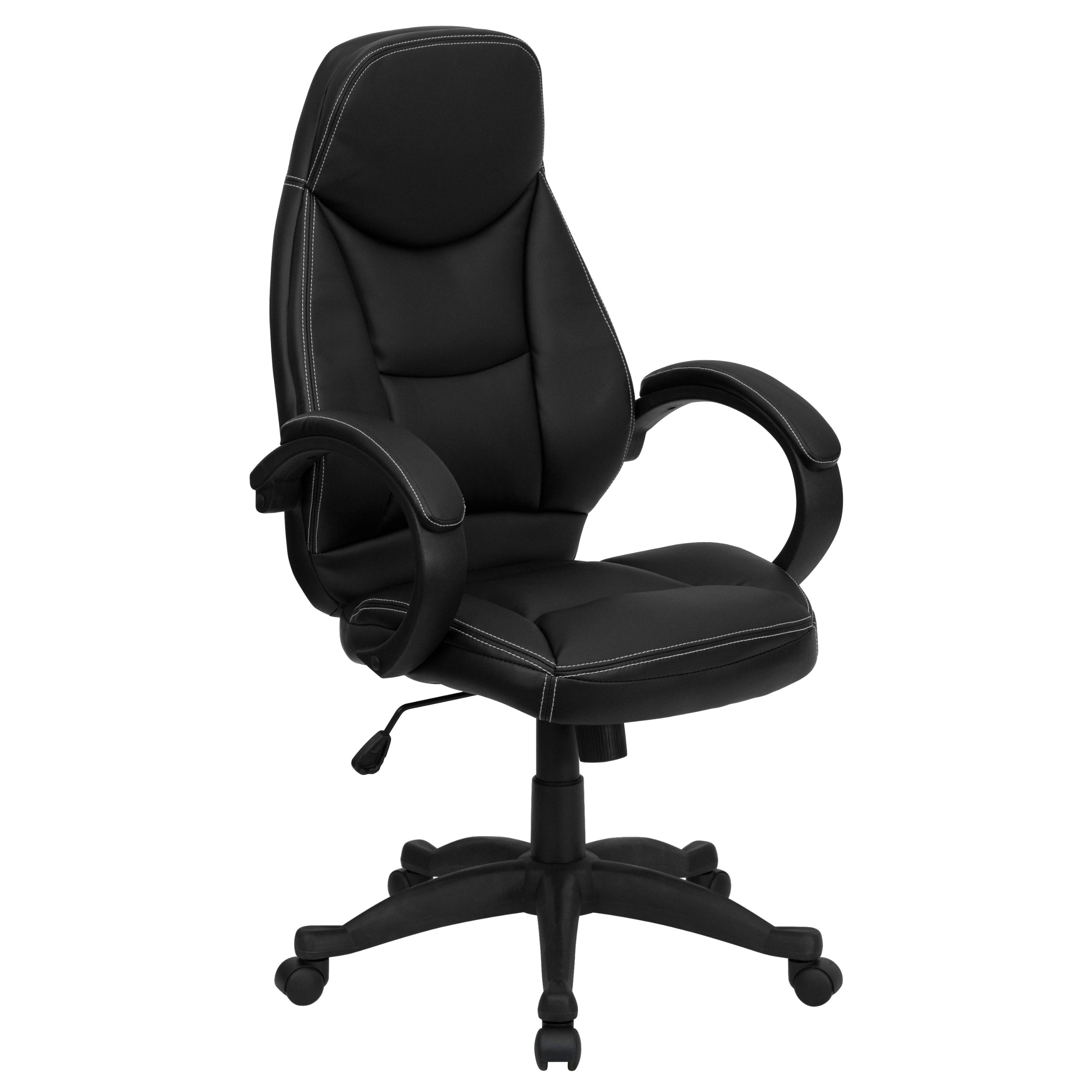 Premium High Back Black LeatherSoft Ergonomic Office Chair with Curved Back & Loop Arms - Ideal for Home Office, Gaming & Workspaces