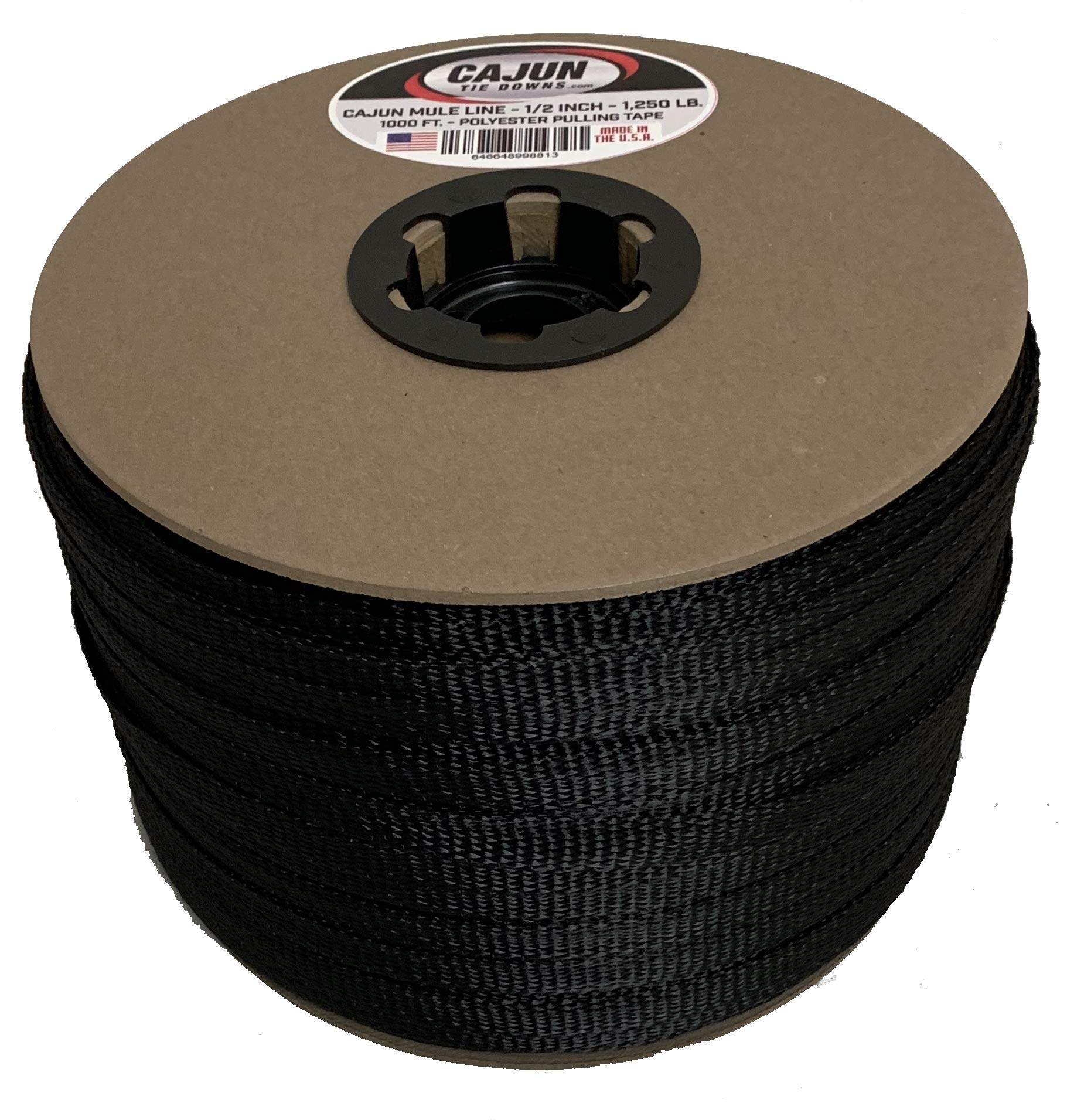 1/2 Inch Black Cajun Pull Line - 1200 lb. Strength Polyester Pulling Tape - Made in USA - Ideal for Cable Installation, Construction & Utility Work