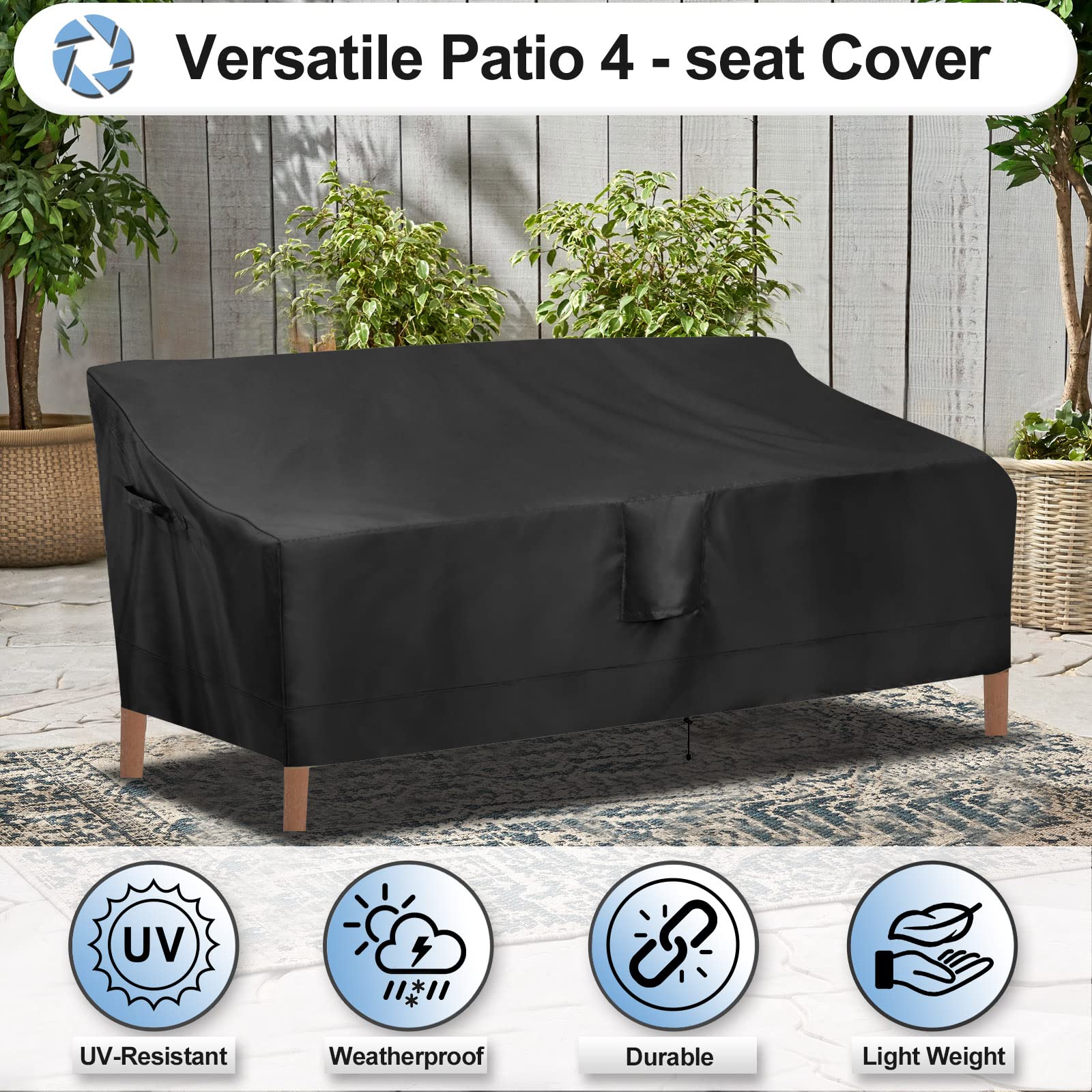 Outdoor Waterproof 4-Seater Patio Couch Cover - Heavy Duty UV Resistant Sofa Furniture Protector for Outdoor Use, 104