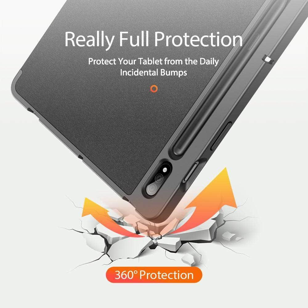 Premium Magnetic Pencil Holder Case for Samsung Galaxy Tab S7 Plus 12.4 (T970/T975) - Protective Smart Cover with Stylus Storage for Work, School & Digital Art