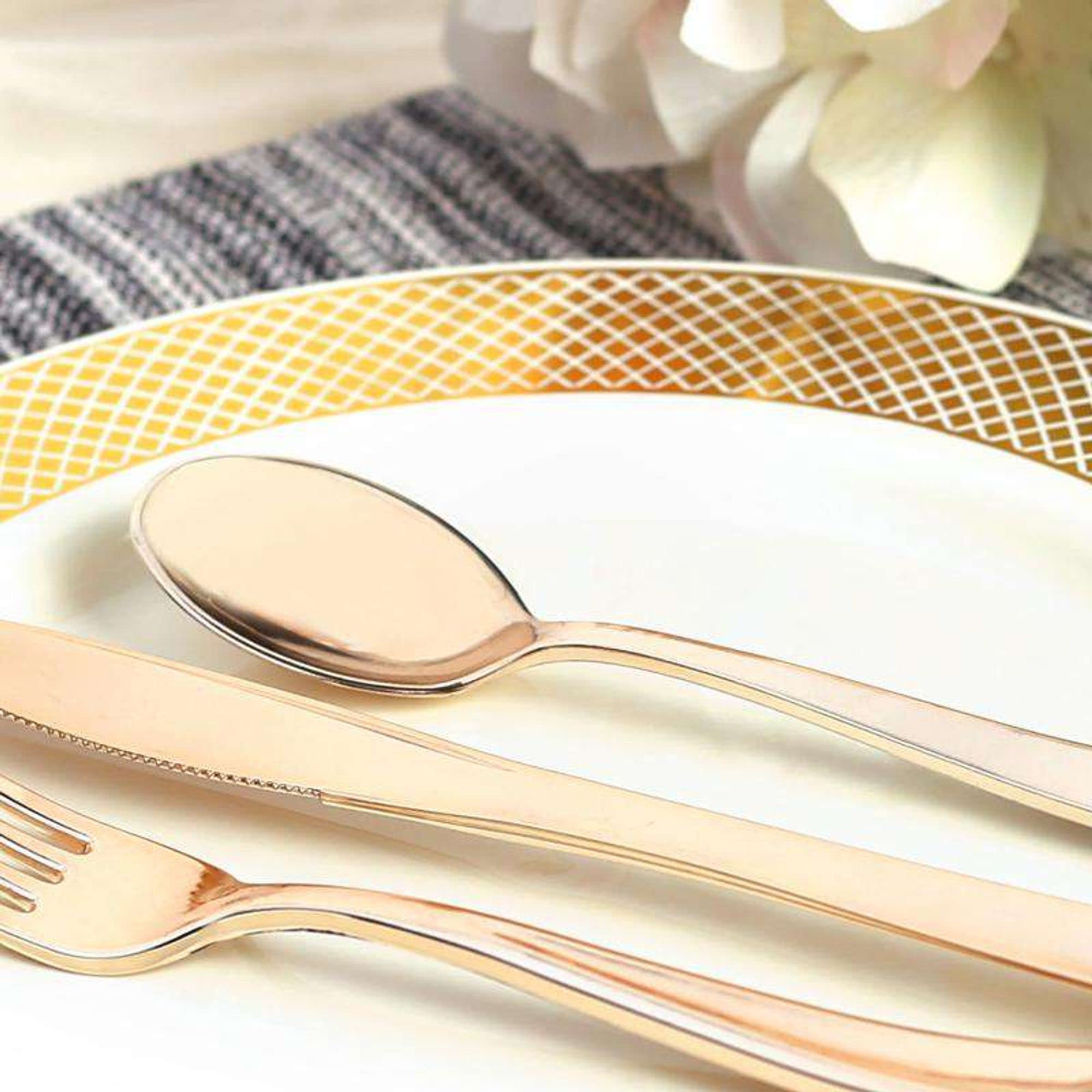 Premium 600-Piece Gold Plastic Cutlery Set - Heavy Duty Disposable Forks, Spoons & Knives for Weddings, Parties & Events | Elegant Flatware for Catering, BBQs, Picnics & Special Occasions