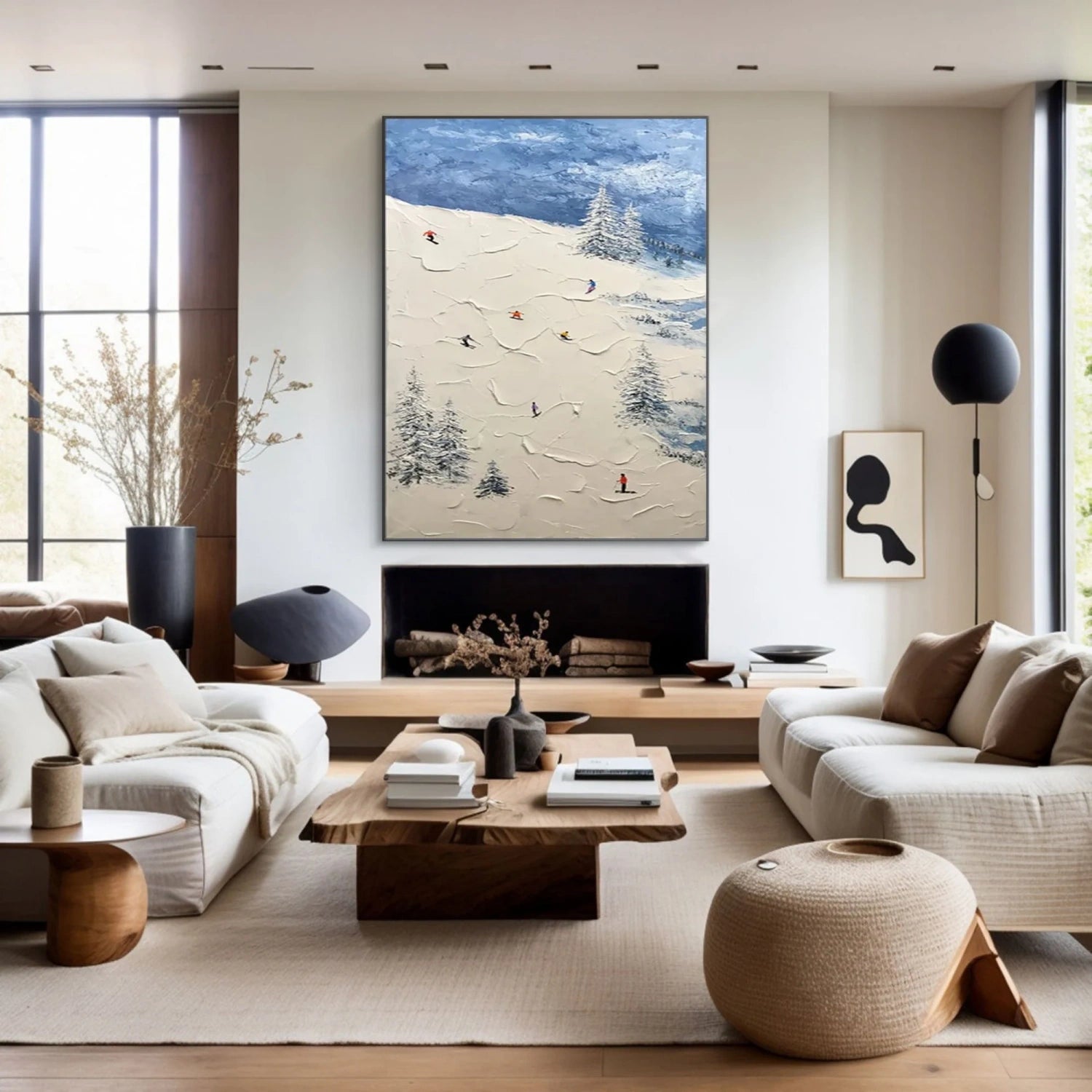 Premium Skiing Sport Art Textured Painting Canvas Wall Decor - Winter Sports Theme Home & Office Decoration #SP052 | Perfect for Living Room, Bedroom, Ski Lodge & Cabin Decor