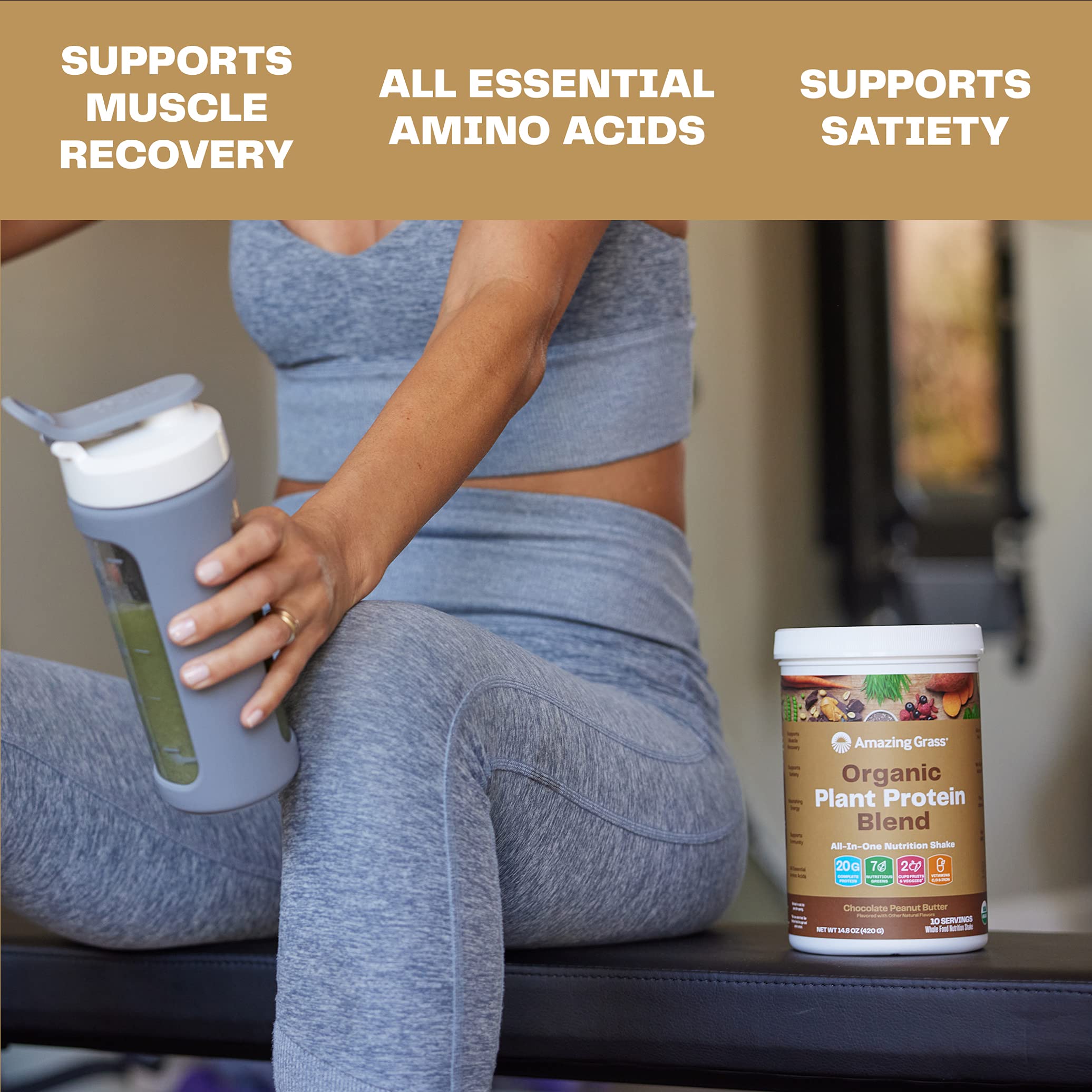 Amazing Grass Organic Plant Protein Powder - Vegan Superfood Blend with Beet Root, Chocolate Peanut Butter Flavor (18 Servings) | Post-Workout Recovery & Daily Nutrition Shake for Active Lifestyles