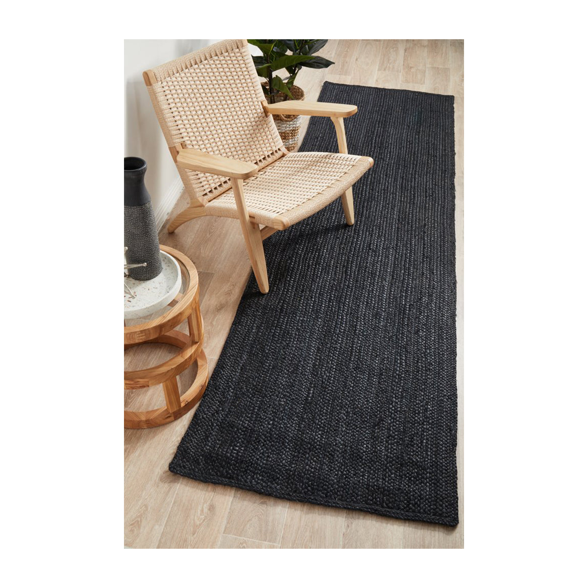 Bondi Rectangle Runner Rug - Non-Slip Black Hallway Carpet for Home & Office - Perfect for Entryways, Kitchens, and High Traffic Areas