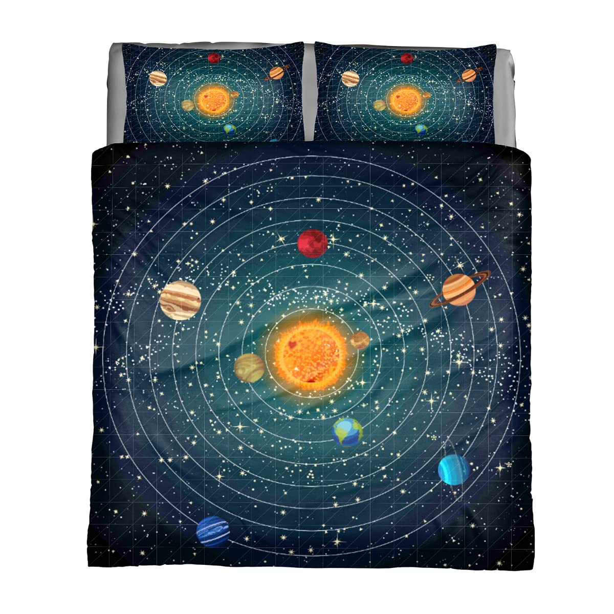 Solar System Queen Comforter Set - Lightweight All-Season Duvet Cover & Pillowcases for Space-Themed Bedrooms