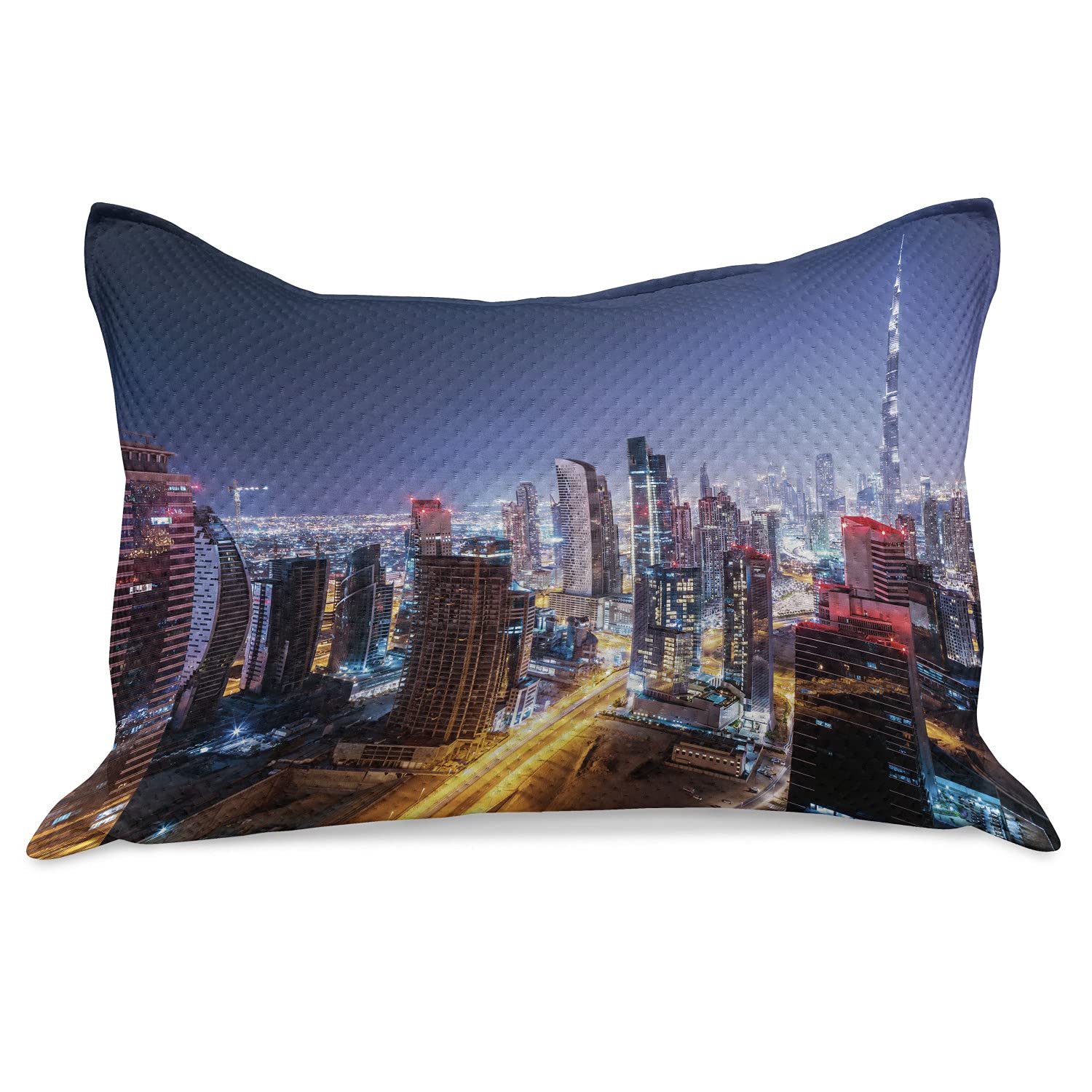 Ambesonne Dubai Skyline Knitted Quilt Pillow Cover - Queen Size 30x20 Inches, Multicolor Travel-Themed Bedding Accessory for Home Decor | Perfect for Living Room, Bedroom & Airbnb Stays