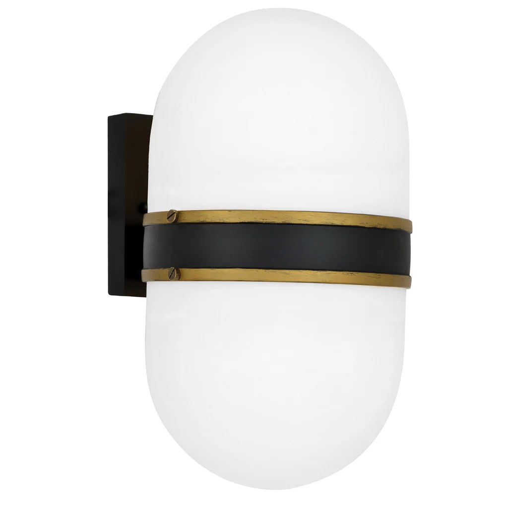 Brian Patrick Flynn Capsule 2-Light Outdoor Wall Sconce - 8x13.25 Inch Matte Black Stainless Steel & Glass Fixture with Textured Gold Finish - 120V E26 Medium Base LED Bulb Compatible - Perfect for Patio, Garden, Porch, Entryway & Exterior/Interior Wall Lighting