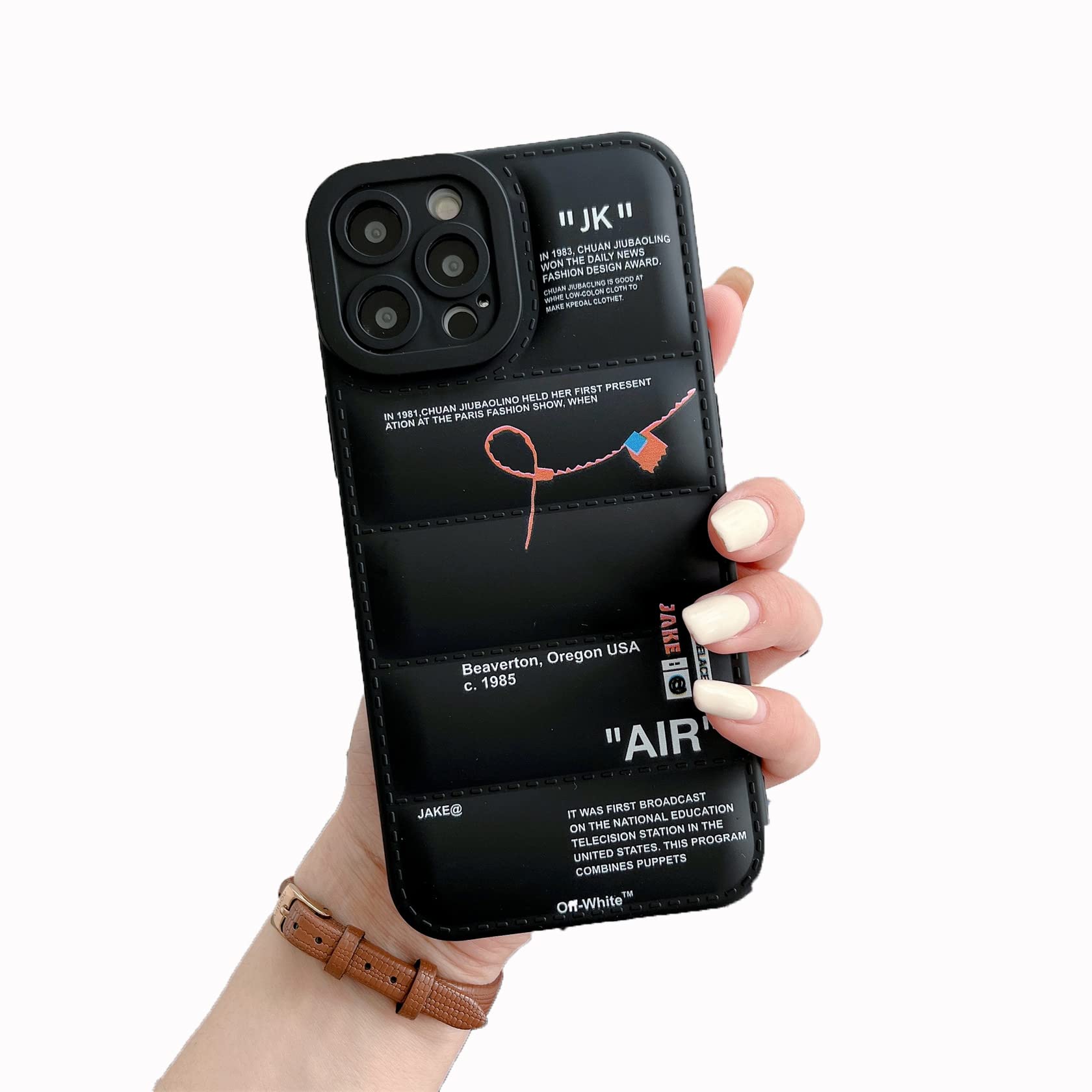 ZEDAIZAI Trendy Puffer Phone Case for iPhone 13 Pro Max - Soft Silicone & TPU Full Body Shockproof Protective Cover (Black) | Fashionable Street Style | Perfect for Winter Outfits, Travel & Daily Protection