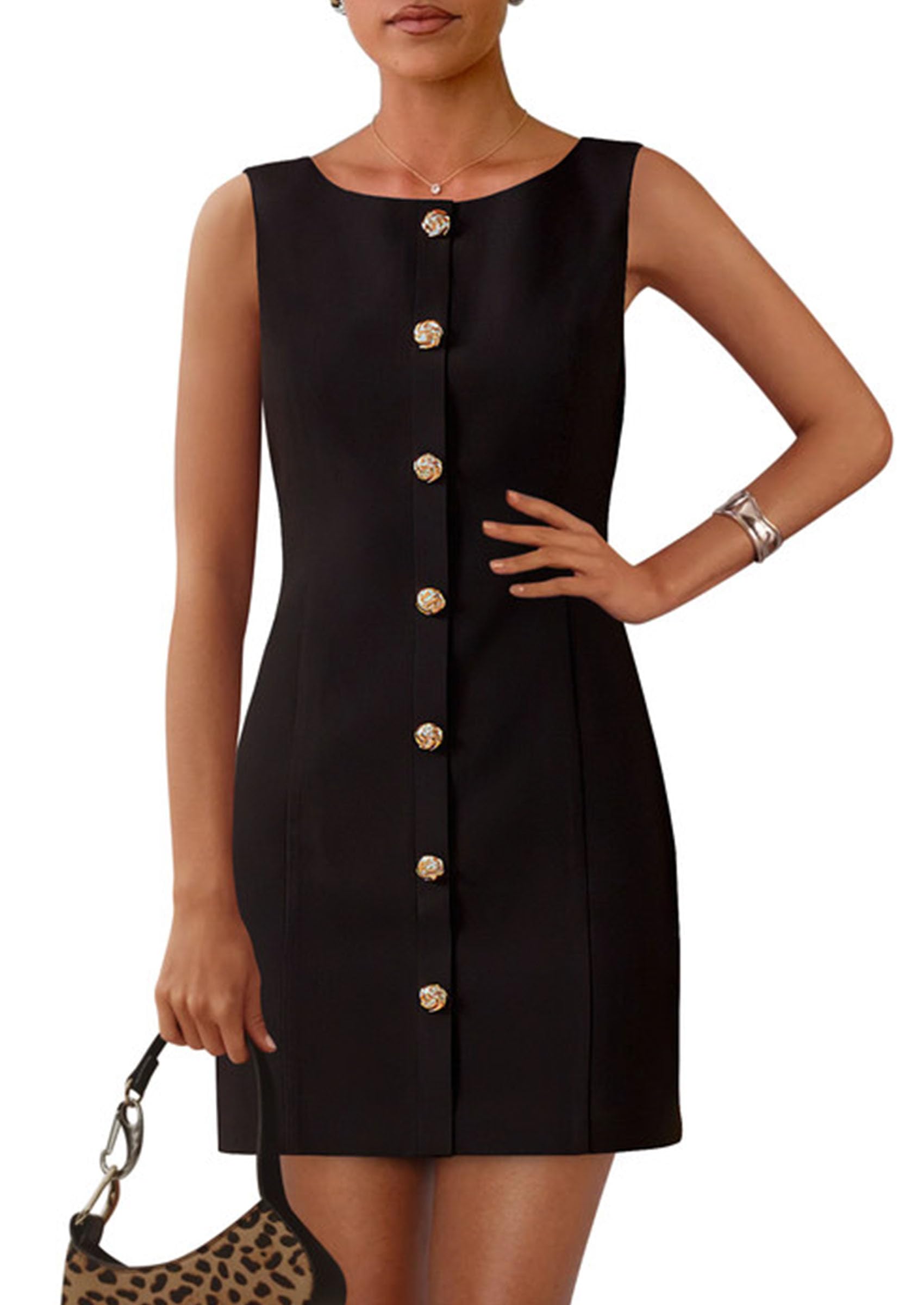 PRETTYGARDEN Women's Elegant Sleeveless Button Down Short Dress - Summer 2025 Business Formal Dress for Office Work & Professional Outfits | Perfect for Business Meetings, Office Parties & Corporate Events