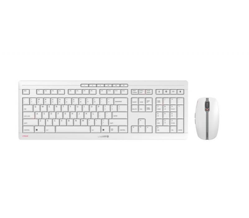 Wireless Keyboard and Mouse Combo - CHERRY Stream Desktop Rechargeable Set (White) | Ergonomic for Office, Home & Gaming Use
