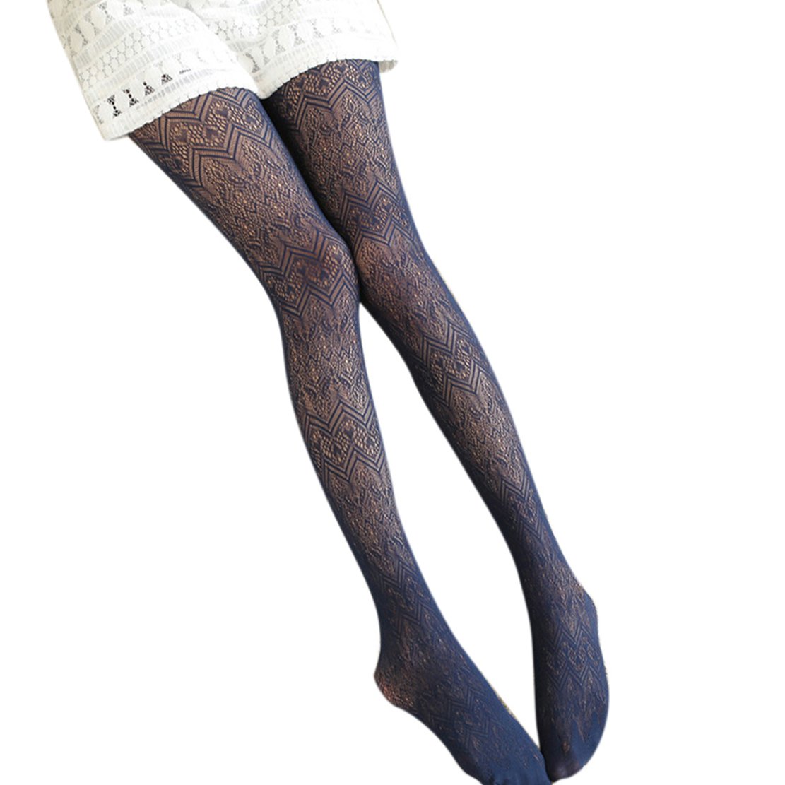 Elegant Navy Lace Pantyhose - Sexy Long Lingerie Stockings & Tights for Women - Perfect for Date Night, Bridal Wear, and Special Occasions