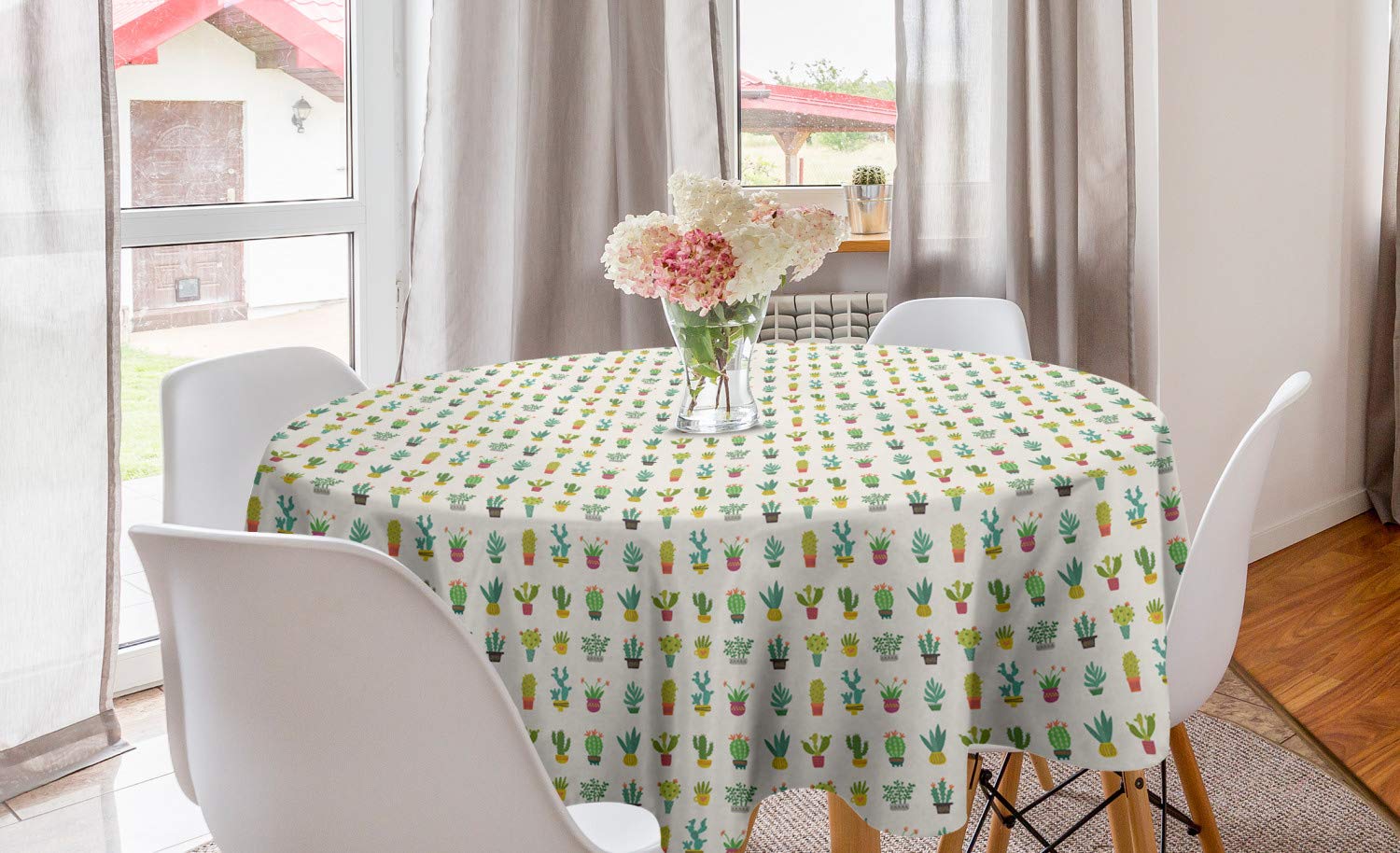 Ambesonne Cactus Round Tablecloth 60