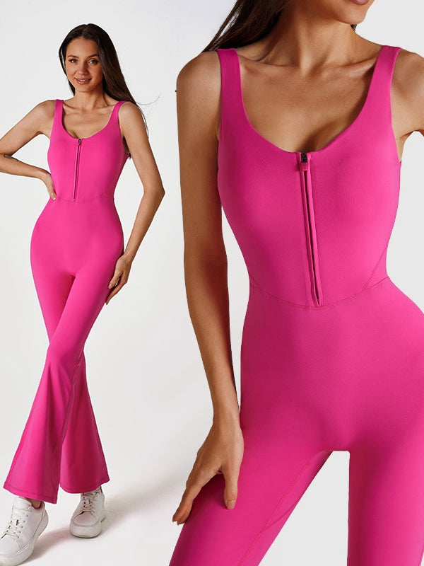 ZASUWA Women's High Waist Flare Jumpsuit with Zipper - Stylish Casual Romper for Summer Outfits, Beachwear & Party Dresses