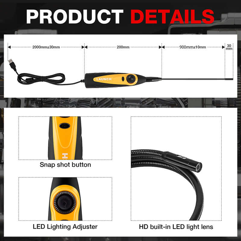 LAUNCH VSP 600 HD Video Borescope - 5.5mm Endoscope Camera with 6 LED Lights, 2.4
