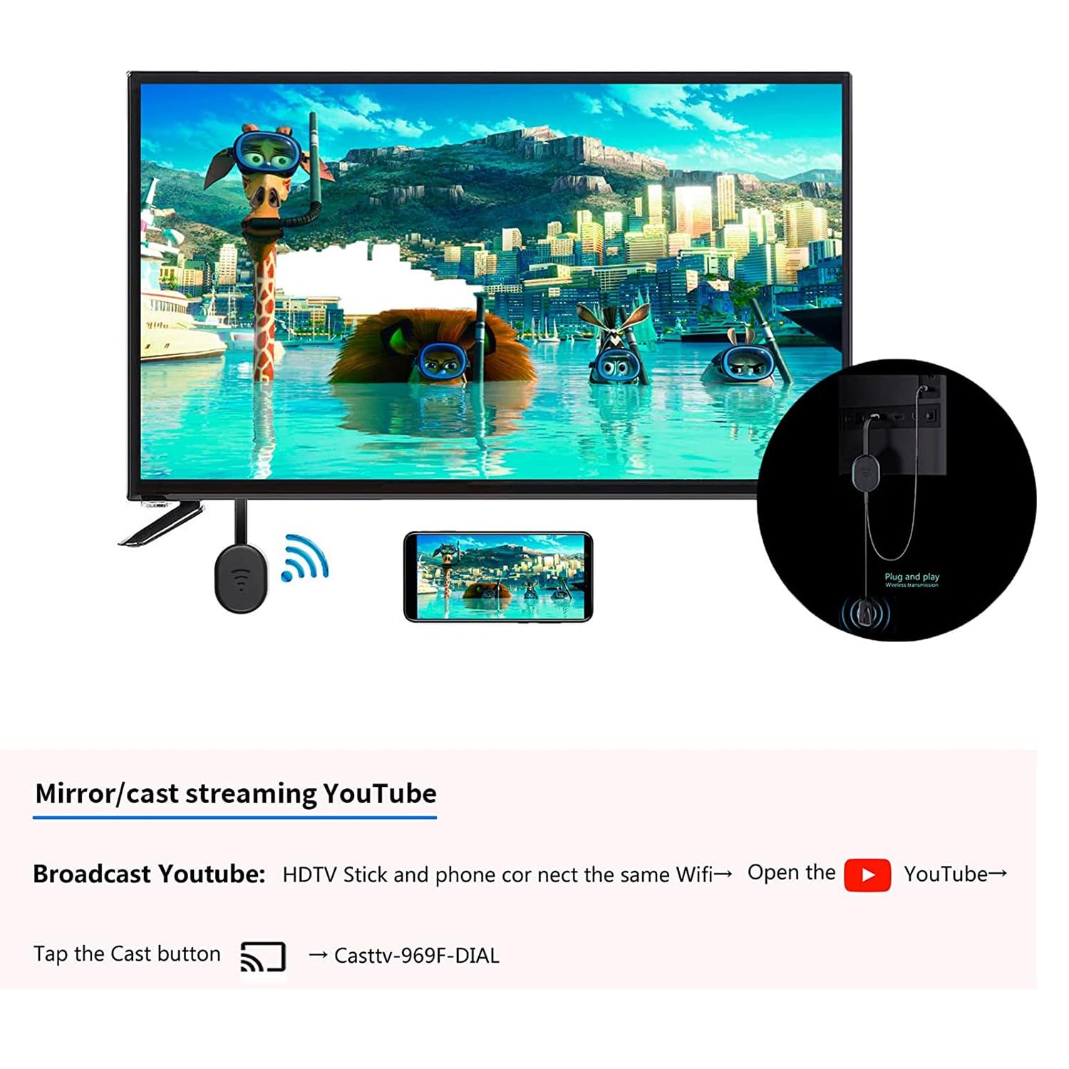 Greethga Wireless Display Dongle Adapter - 4K HDMI Streaming Stick for Android/iOS Smart TV, Projector & Monitor - Screen Mirroring for Home Office, Classroom & Entertainment